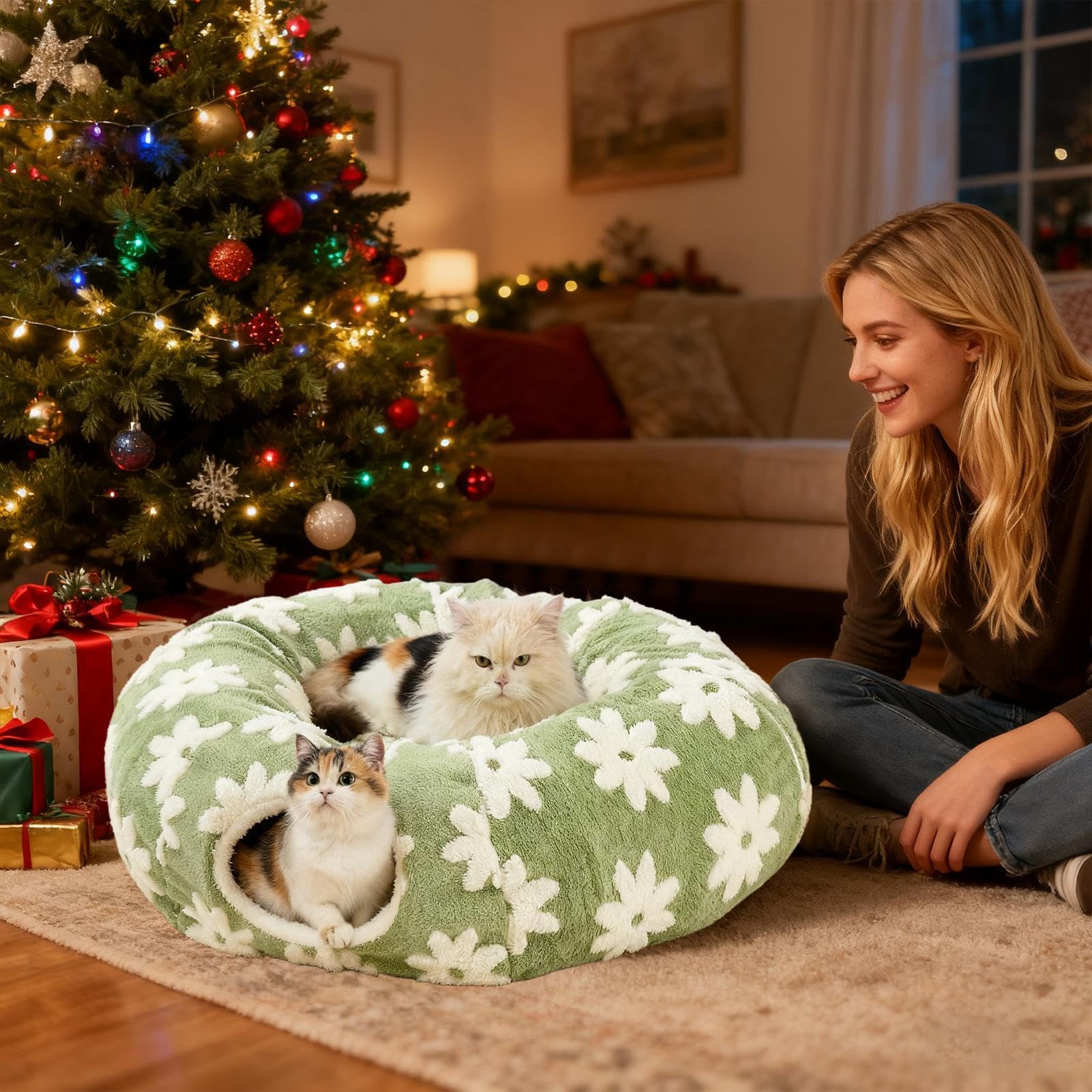 Tunnel pour Chat Cachette Interactive Lavable avec Balle | Jouet Tunnel Pour Chat Interactif Avec Design Pour Les Chatons Et Lapins Rampement Griffage Dentition Intérieur Extérieur