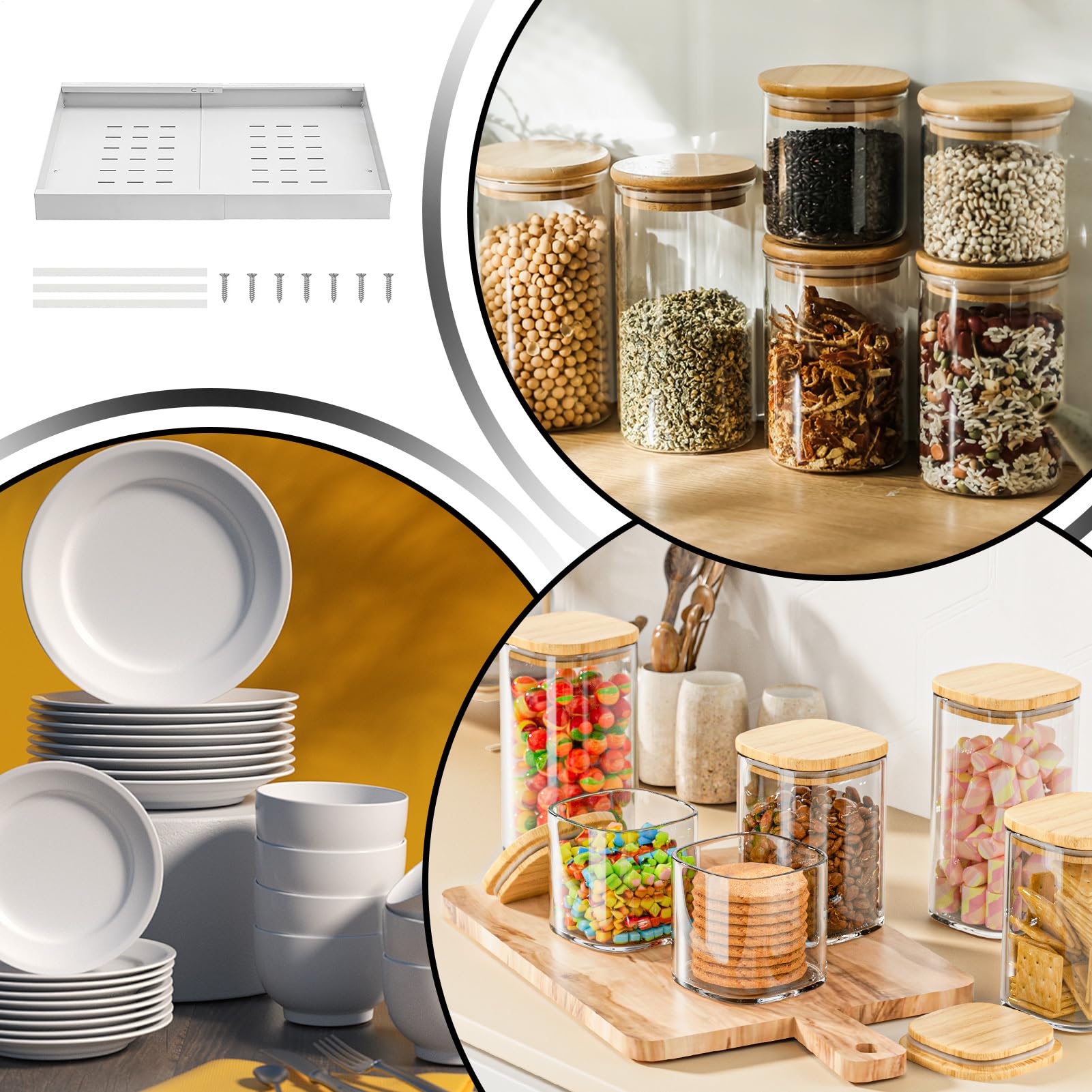 Organizzatore Estraibile Per Mobili Vassoio Scorrevole ad Adesivo per | Ripiano Organizzatore Scorrevole Adatto a Cucina Dispensa Appartamento Casa Colonica Bagno Camera da S