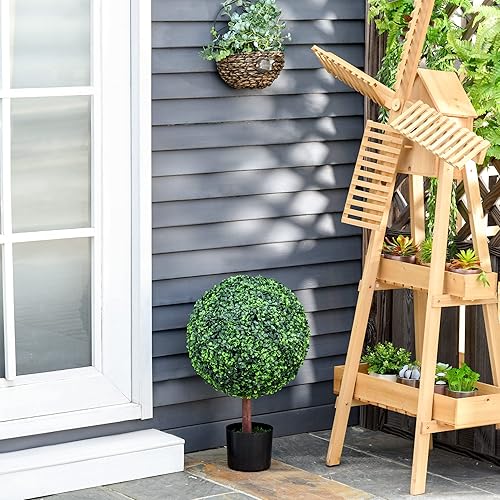 Miniatura 6 de Outsunny Árbol de bola artificial de boj de 23.5 pulgadas, planta decorativa falsa, maceta incluida para el hogar, balcón, patio trasero y jardín,