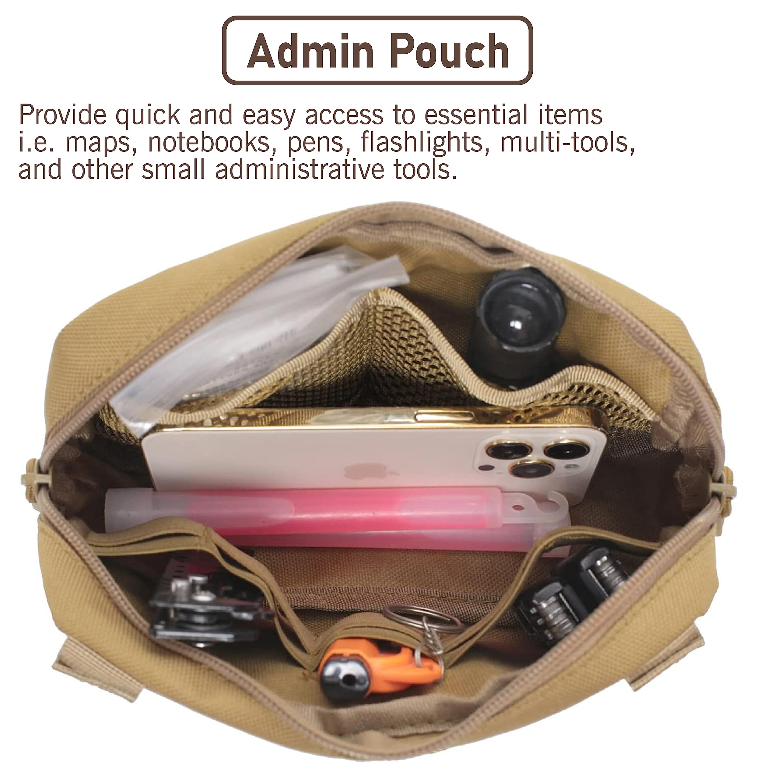 GearHill Tactical Admin Pouch, Molle Utility Pouch, Premium Quality Nylon 1000d Materials Tactical Vest Pouch, Multi-Purpose EDC Pouch Organizer (Brown)