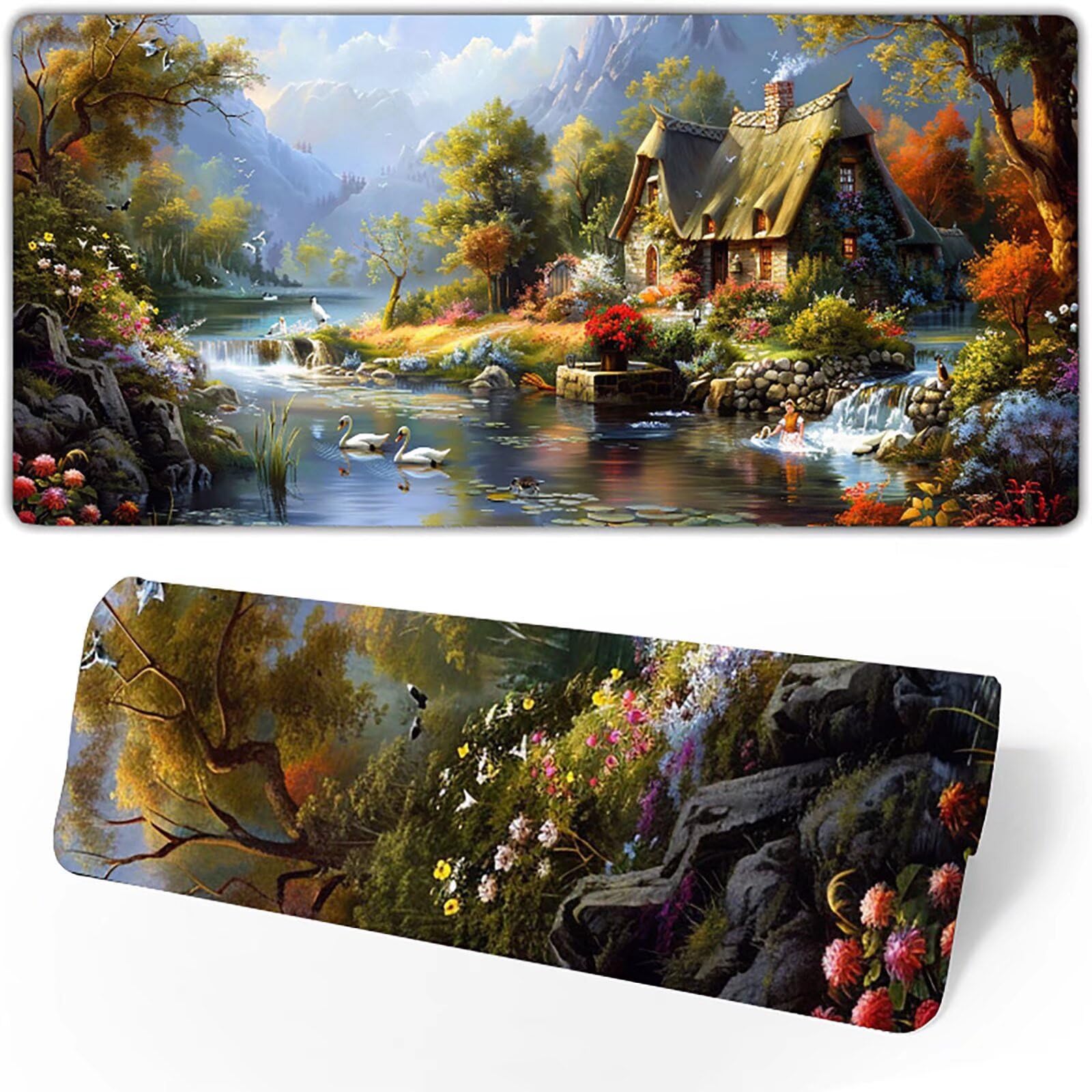 Gamingowa podkładka pod mysz, zielona, XXL, 1400 x 600 x 3 mm, XXL, podkładka pod mysz, krajobraz, akcesoria gamingowe z antypoślizgową podkładką, wodoodporna i trwała, do ozdabiania myszy i