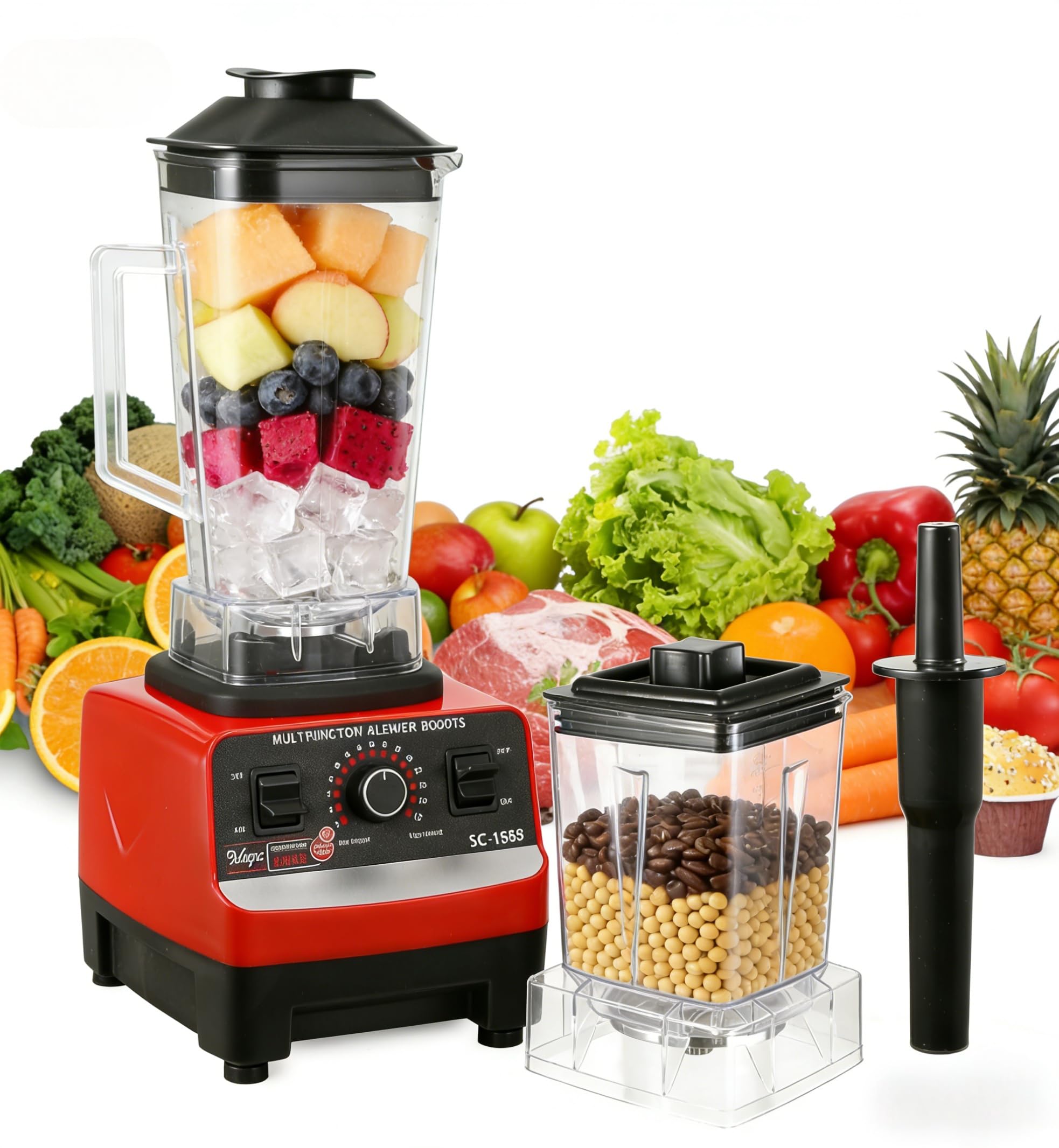 Licuadoras para Zumos y Batidos, 2 en 1 Batidora Profesional, 2 Vasos Mezcladores. 15 ajustes de velocidad, 6 Cuchillas de Acero Inoxidable,Licuadora para Batidos, Jugos y Smoothies