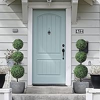 Vista 3 de momoplant Topiarios artificiales para exteriores, árbol de boj de triple bola de 3.3 pies (2 piezas), arbustos sintéticos, plantas en maceta