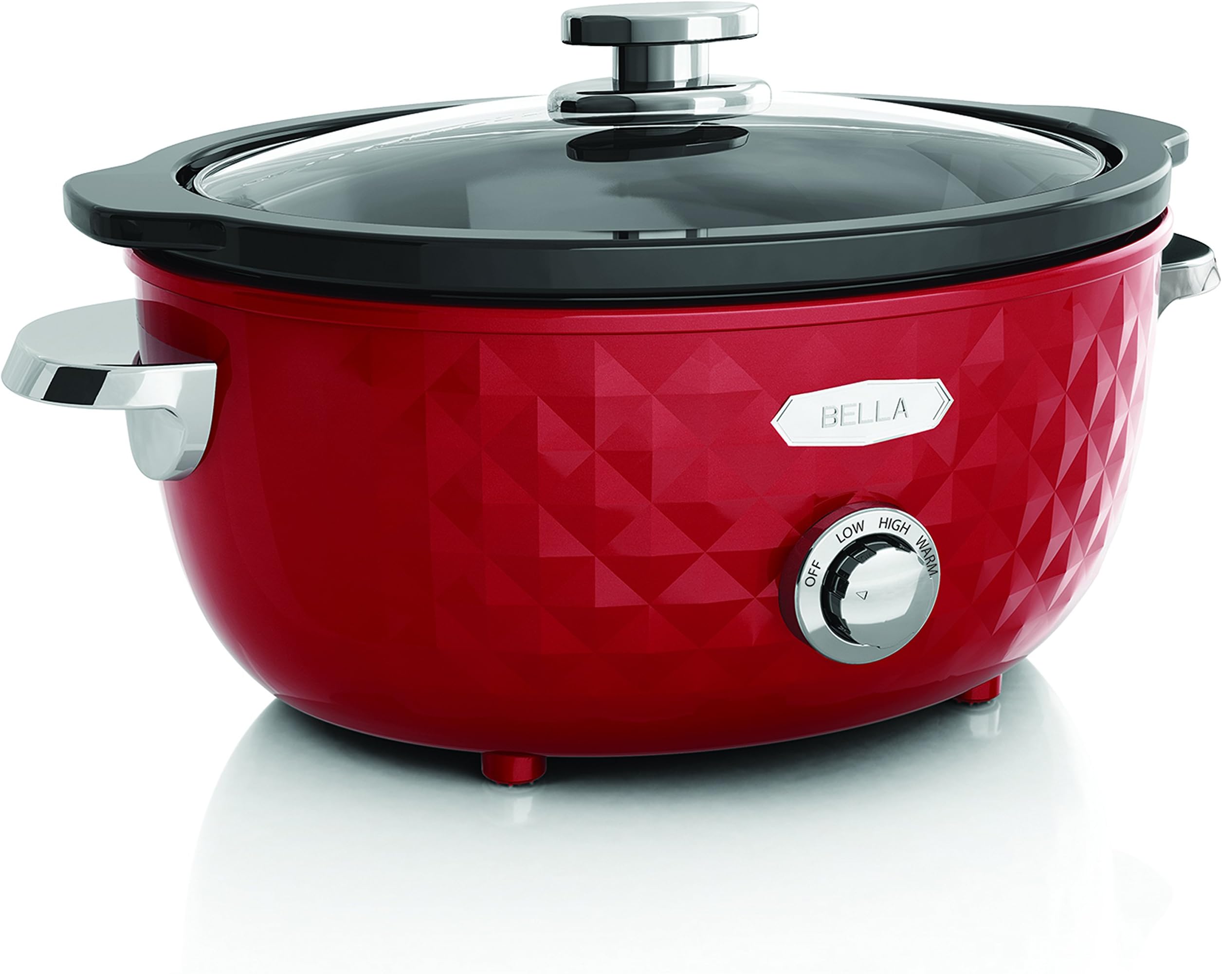 BELLA 13778 Diamonds Collection Manual Slow Cooker, 6-Quart, Red