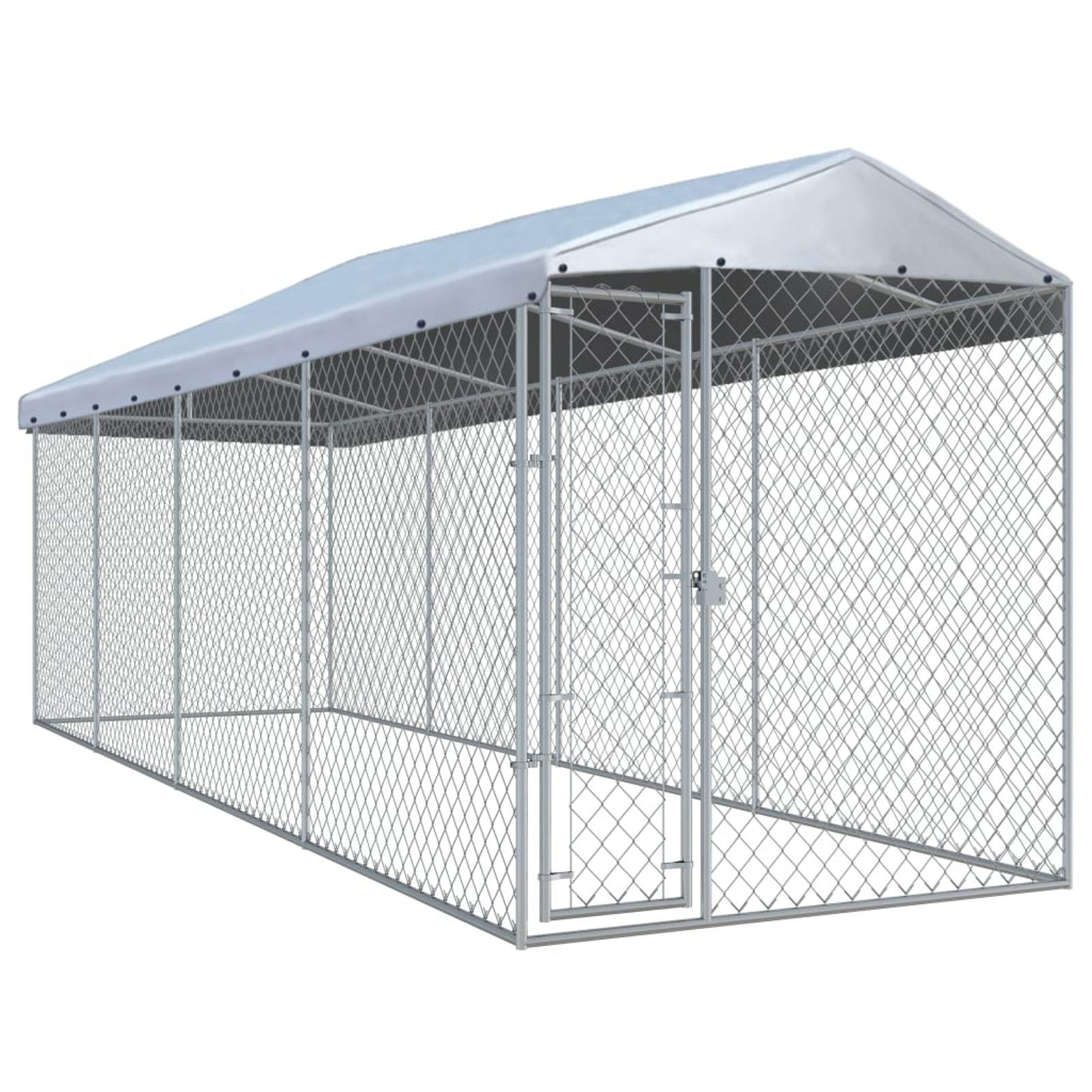 Festnjght Perrera de Exterior con Toldo Jaula para Perros Mascotas de Galvanizado con Cerradura para Jardín Patio 760x190x225 cm Plata