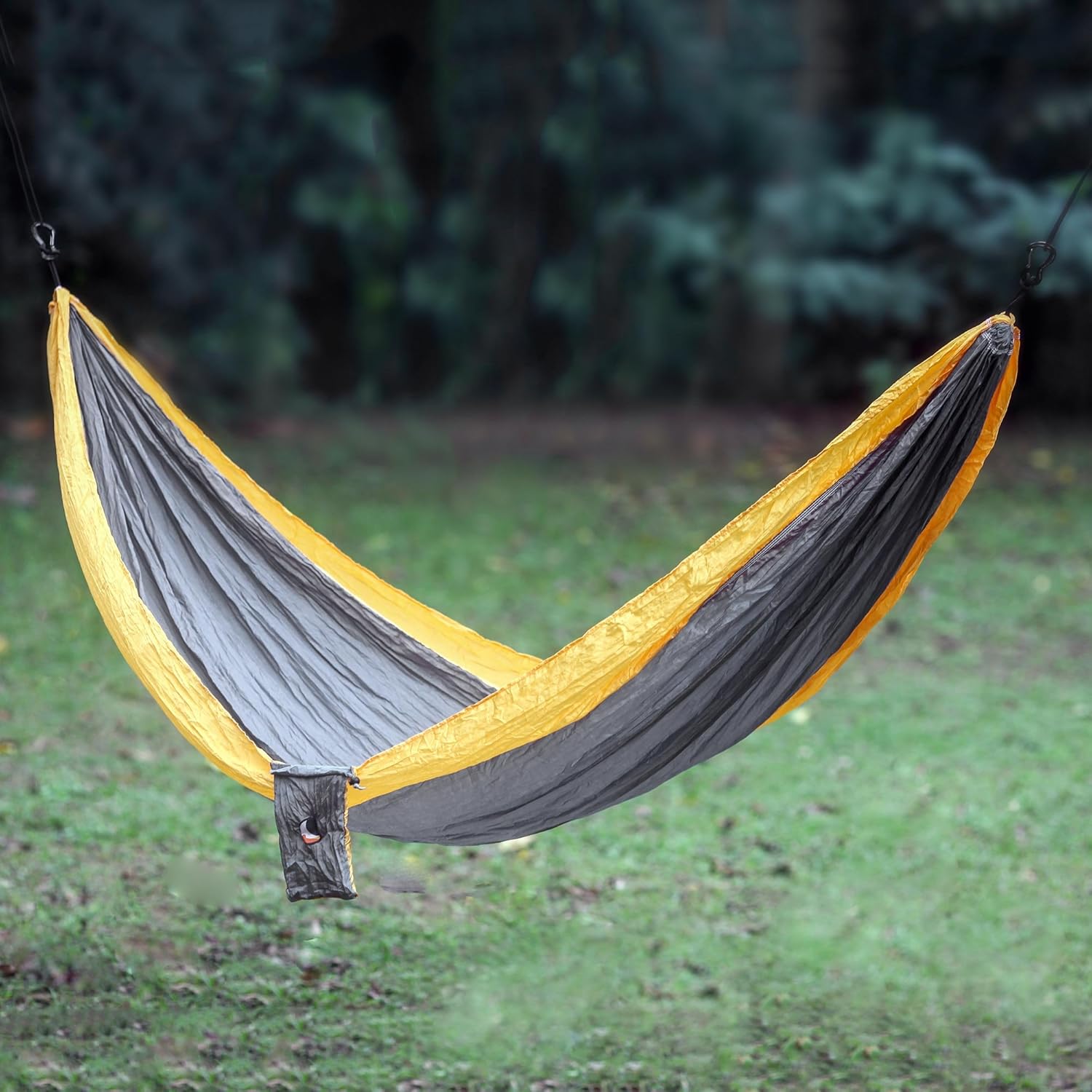 NOVICA Grey with Orange Trim Parachute Portable 2 Person XL Camping Hammock with Hanging Straps, 'Morning Dreams' (Double)