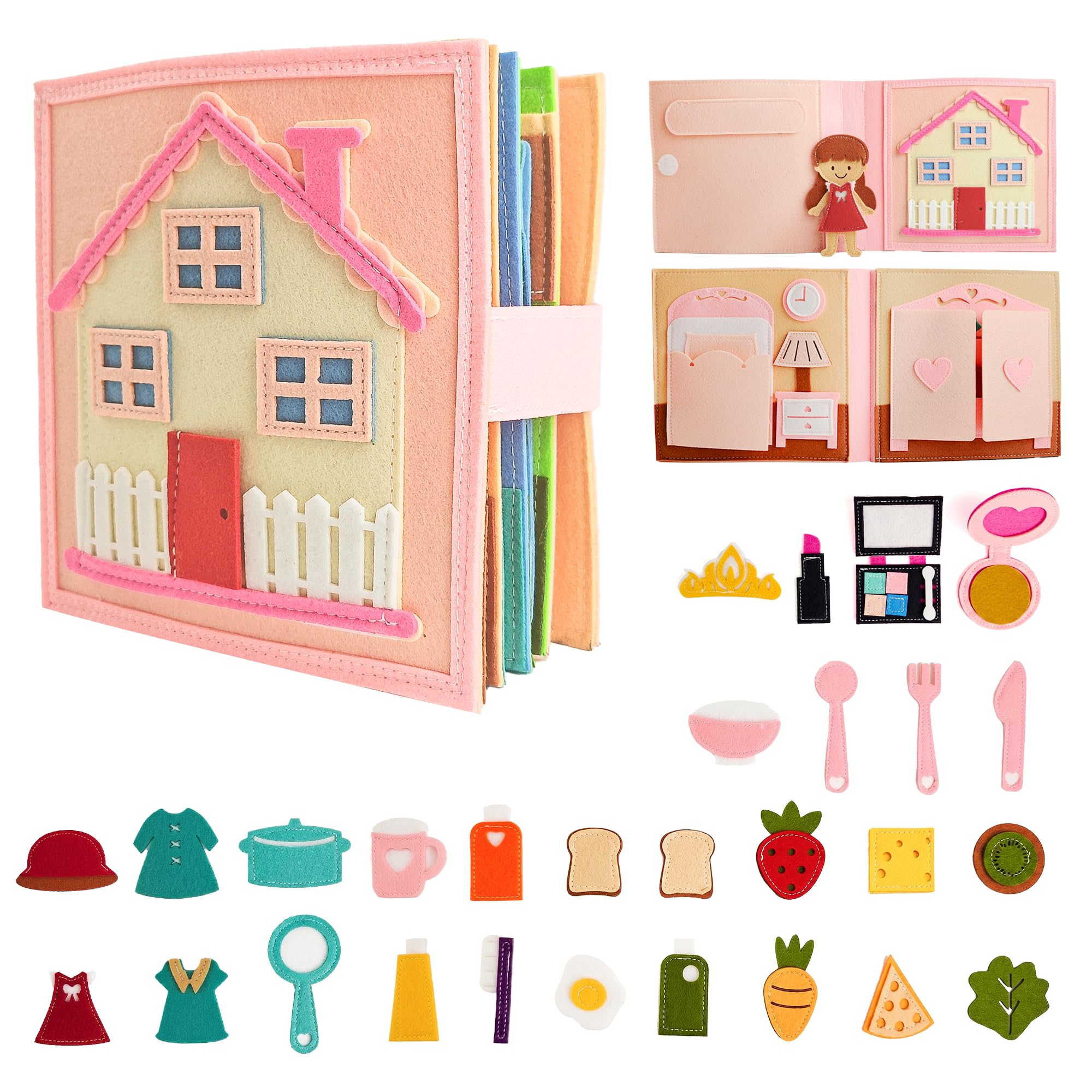 Libro Sensorial para Niños de 2-4 Años, Libro de Actividades Montessori con 10 Páginas, Juguete Educativo de Fieltro con Tema de Sirenas y Océano, Aprende Habilidades para la Vida