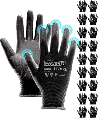 Vista 19 de PACIFIC PPE Guantes de trabajo con revestimiento de poliuretano, 18 pares, guantes de trabajo para pantalla táctil para hombres y mujeres, guantes