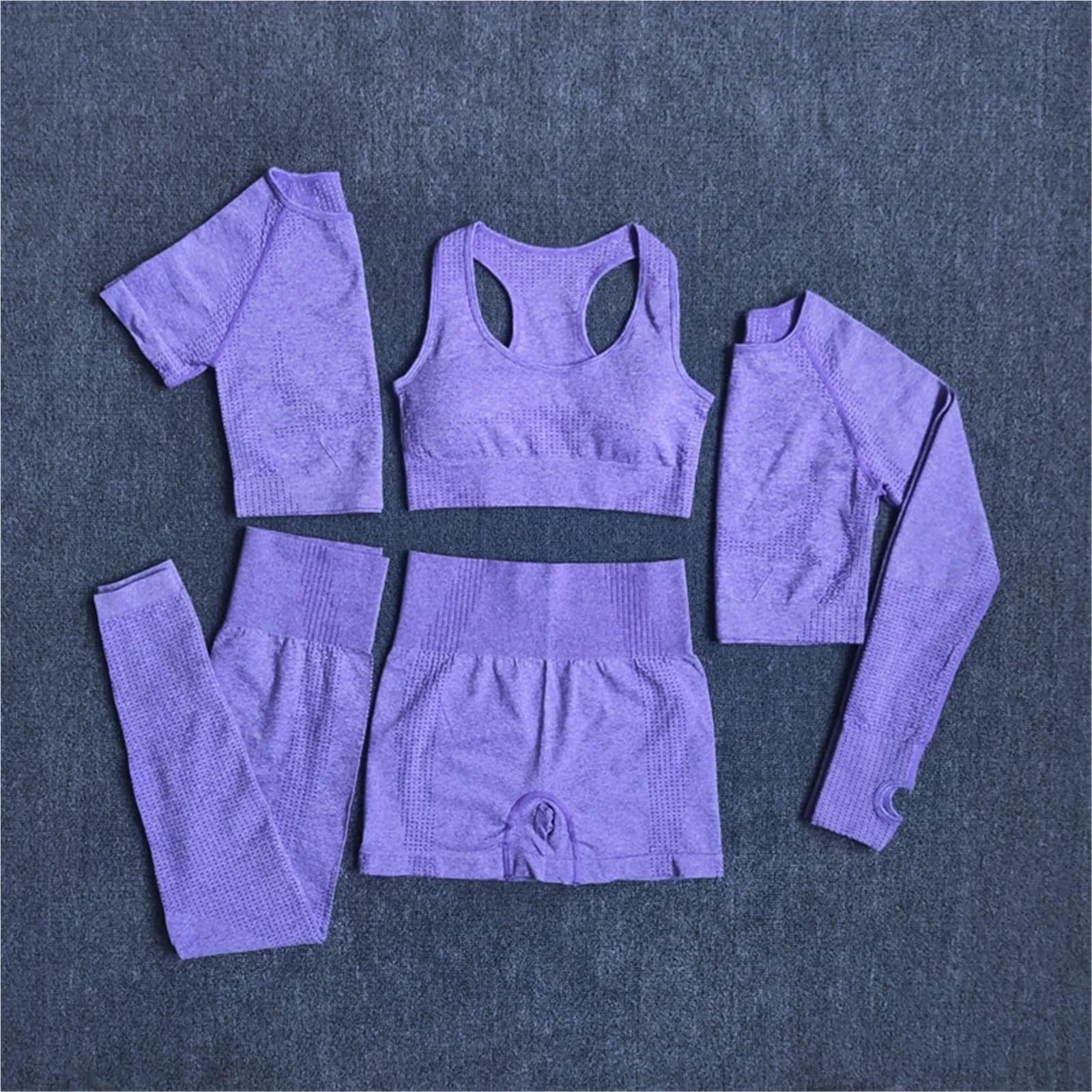Conjunto de Yoga sin Costuras for Mujer, Ropa Deportiva Entrenamiento, Gimnasio, Top Corto Manga Larga, Mallas Cintura Alta, Trajes Deportivos, 2/3/5 Uds