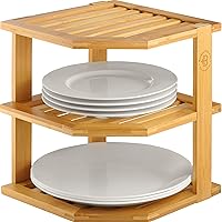 Bambüsi Bamboo Corner Shelf Organizer - 3-Tier Cabinet Rack for Plates, Dishes, Bowls | Kitchen Pantry Bathroom Space Saver