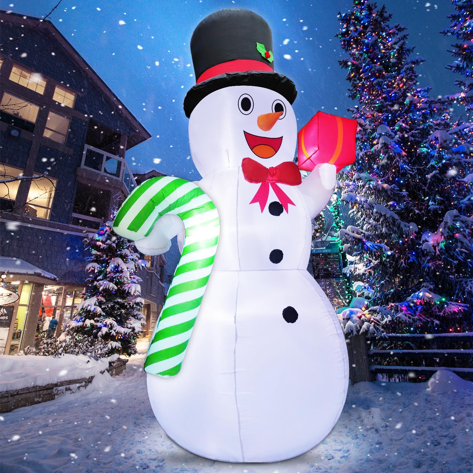 TURNMEON 10 Feet Outdoor LED Snowman and Candy Cane Christmas Inflatables