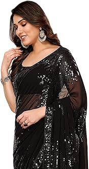 Women Georgette with Sequence Ready to Wear Saree - Elegant Blush Design, Intricate Sequence Work, Perfect for Weddings, Parties, and Special Occasions, Stylish & Comfortable Fit