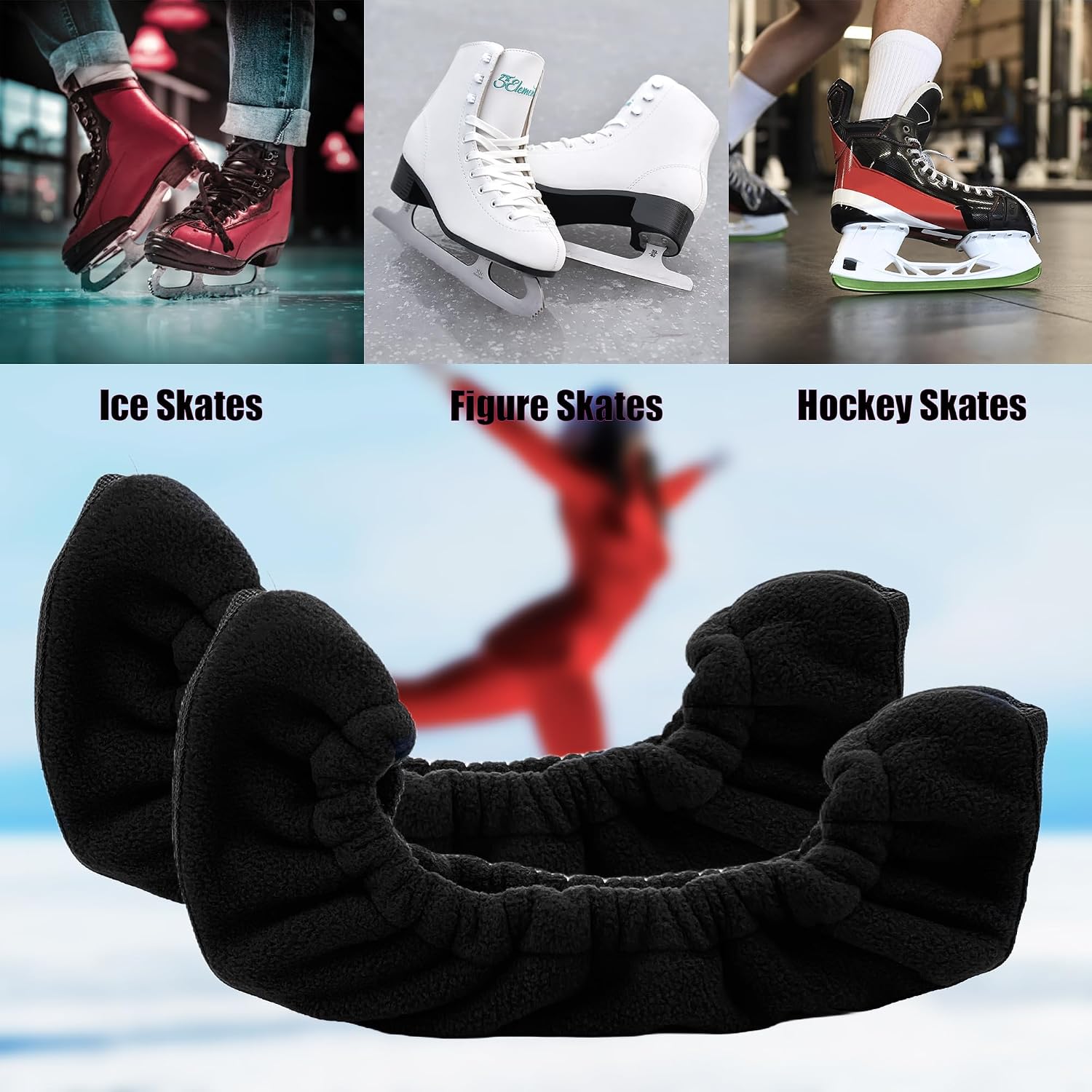 Ice Skate Blade Covers, Thickened Ice Skate Guards for Hockey Skates, Figure Skates and Ice Skates, Black