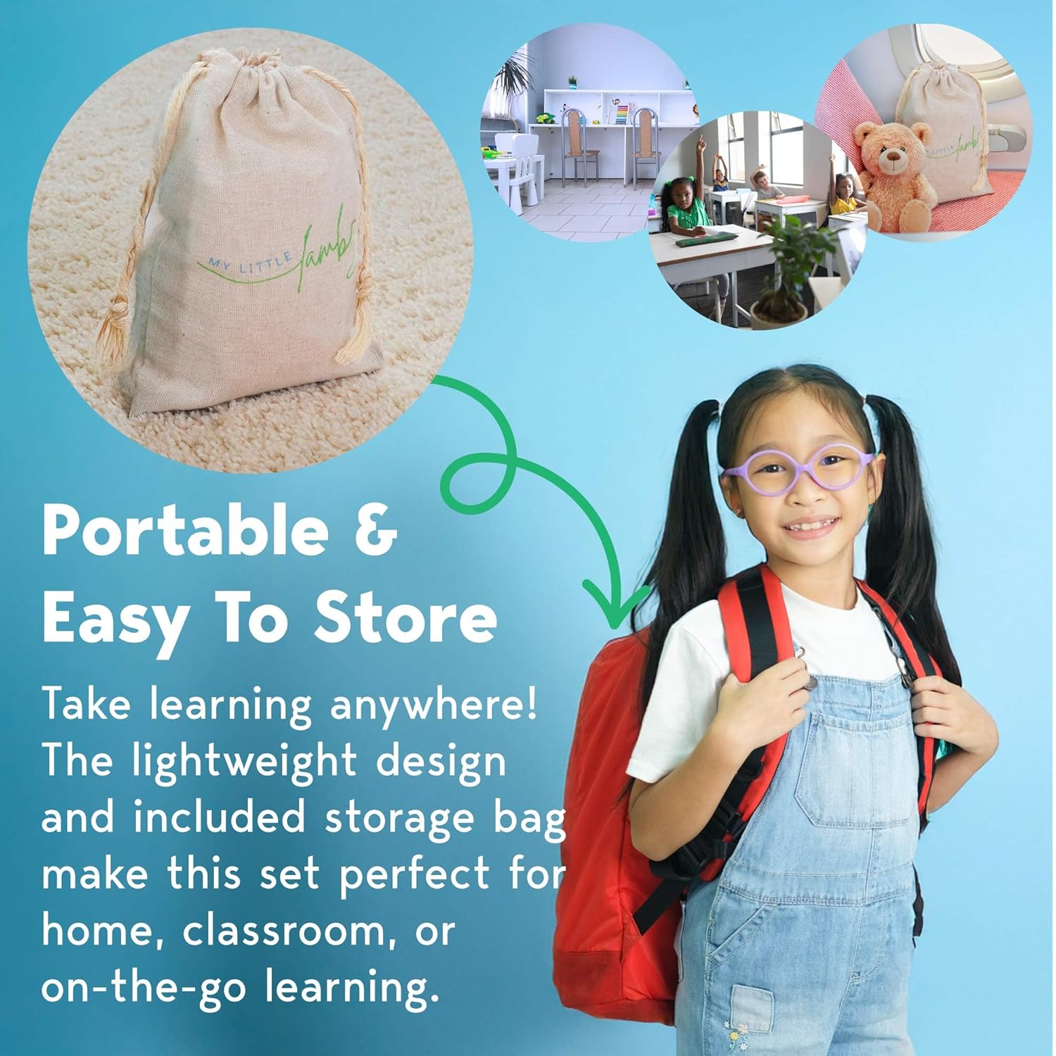 Wooden Counting Toy Set - Toddler Math Toys - Montessori Math Learning Manipulatives for Toddlers 36 mths+ - Educational Number Blocks with Storage Bag - Preschool Counting Game