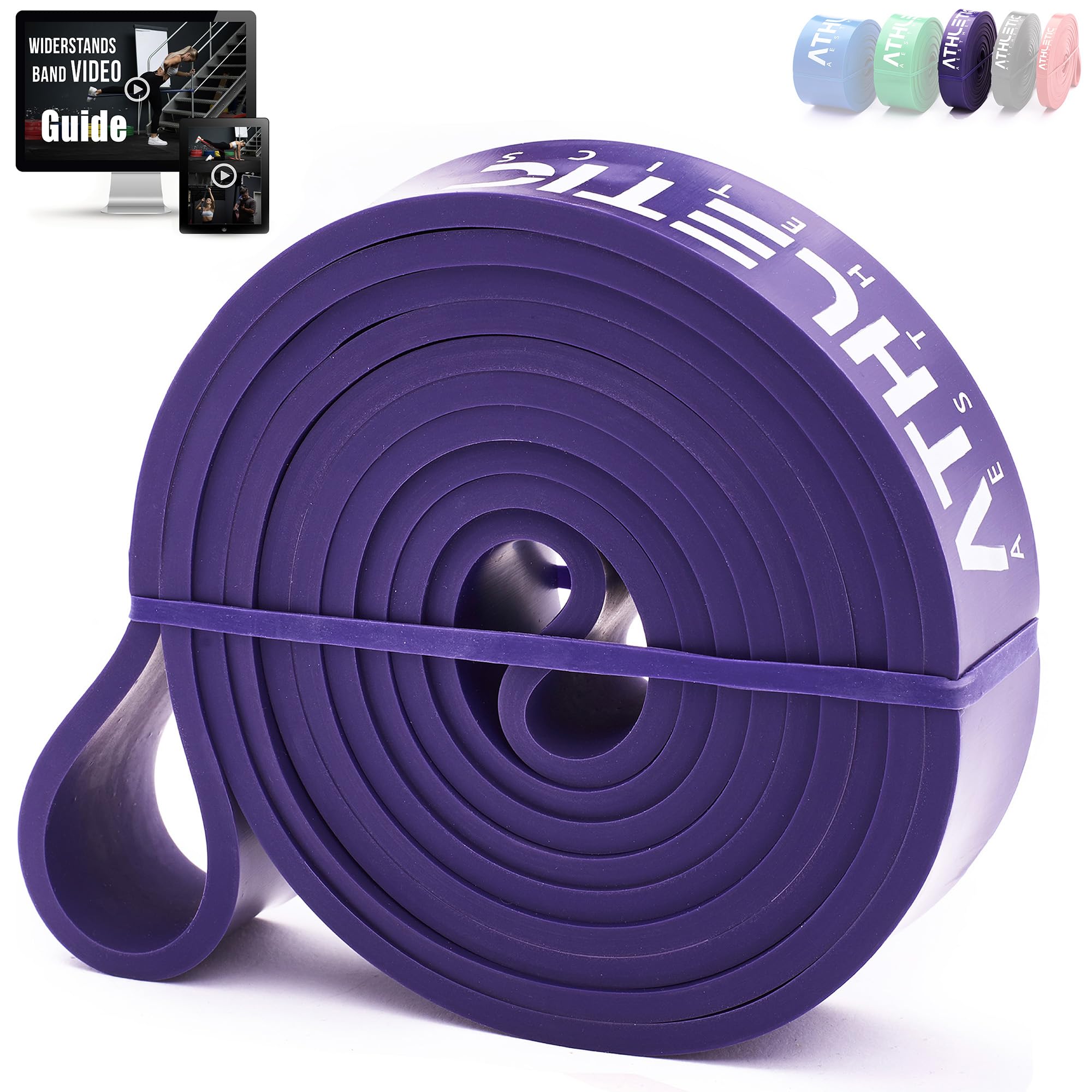ATHLETIC AESTHETICS Premium Resistance Bands - Widerstandsbänder - Fitnessbänder Set für Ganzkörpertraining + PDF Guide (Lila)