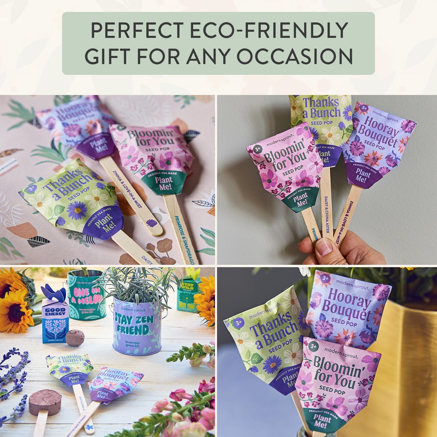 Modern Sprout Spring Seed Ball Easter Bundle - Easter Plop, Pollinator Garden Gift Set & Seed Pops - Wildflower Gardening Gift - Non-Candy Easter Basket Stuffer - Spring Growing Gift to Nature Lover