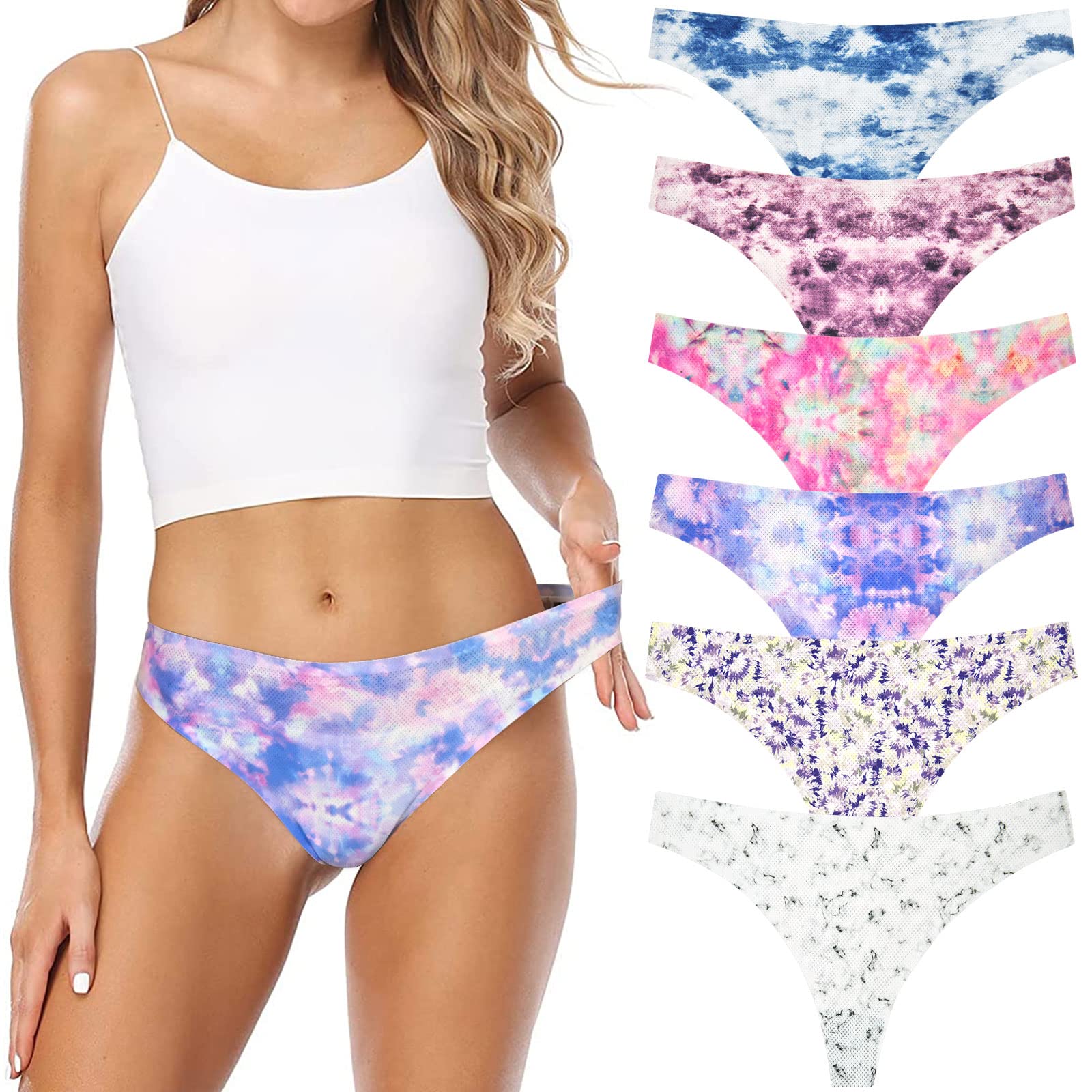 Sunm Boutique6 Pack Seamless Thongs for Women No Show Thong Women Sexy Underwear