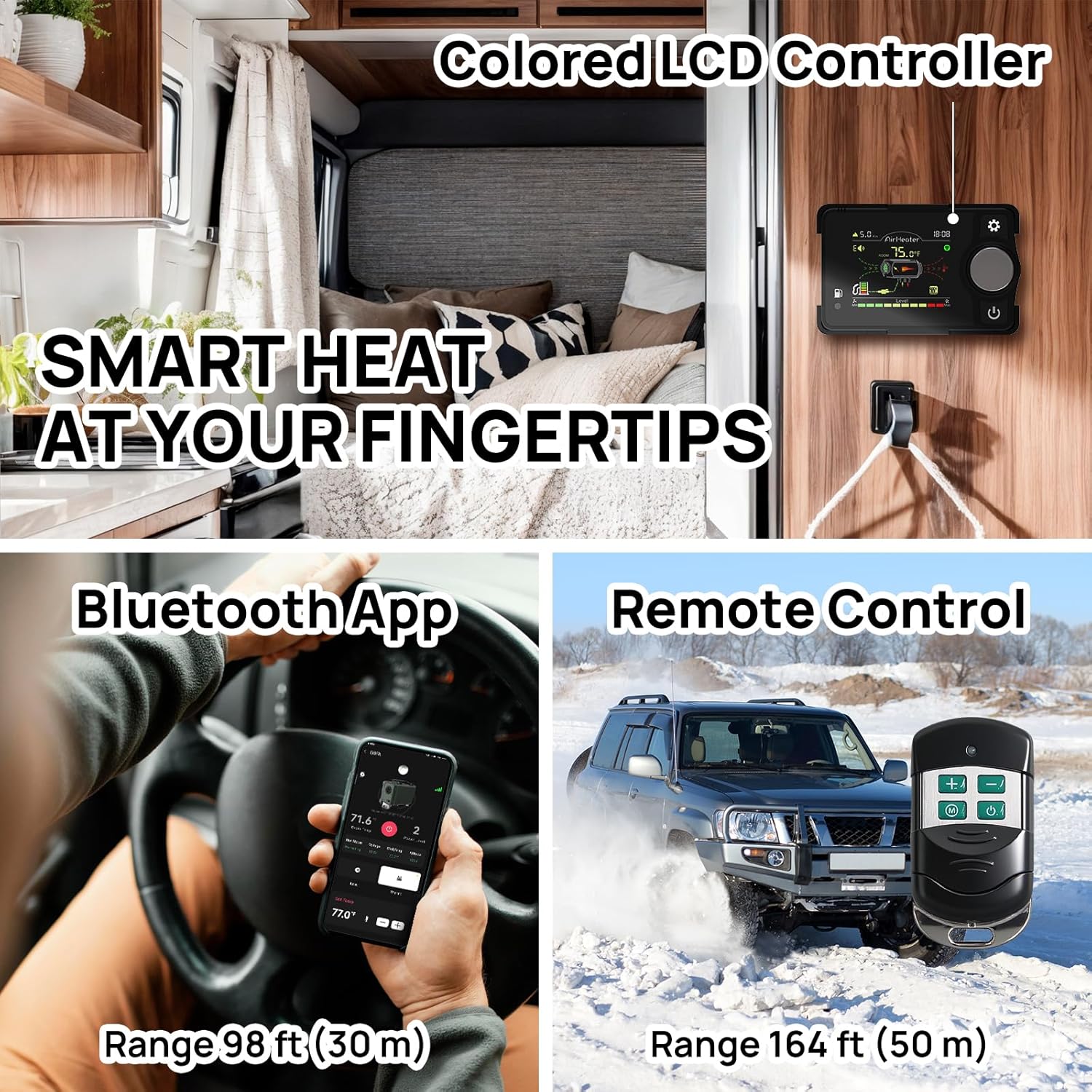 TURBRO 8kW Diesel Heater, DC 12V/24V Parking Heater with 4 Gal Large Fuel Tank, Smart LCD, Remote and Bluetooth APP Controlled, Programmable Timer, For RVs, Campers, Trucks, Trailers and Boats, S8BP