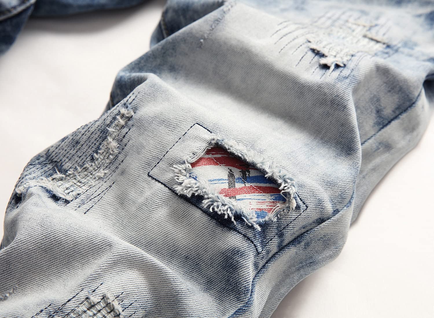 WQZYY&ASDCD Jeans Pantalon Herren Ripped Street Hip Hop Punk Stretch Bike Jeans Trendy Holes Straight Denim Hose