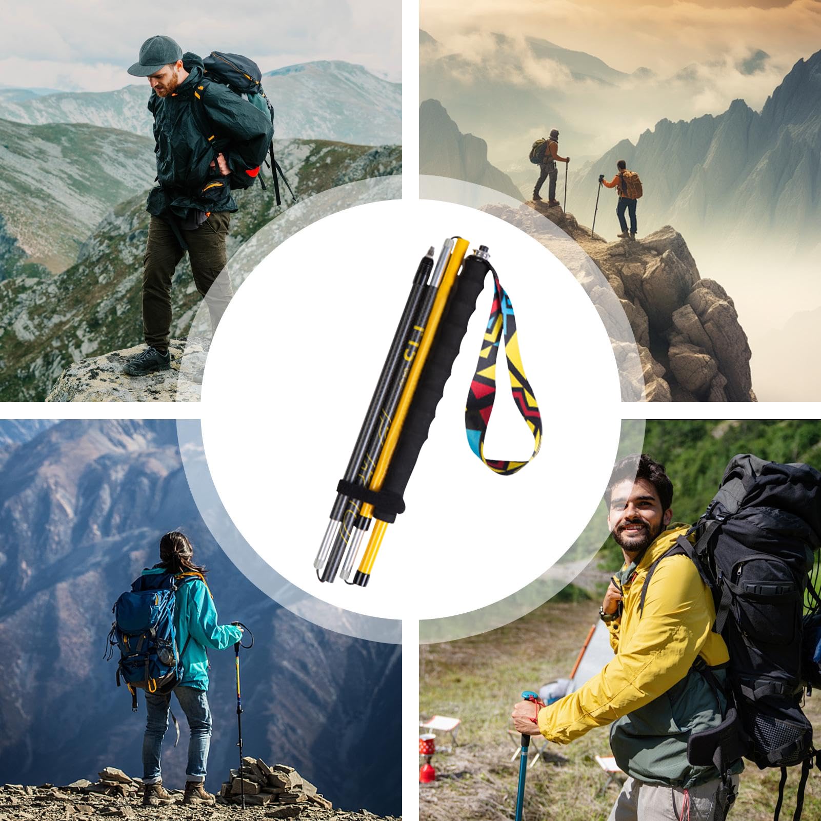 Kij Trekkingowy do Wędrówek 4-Sekcyjny Teleskopowy Kij Trekkingowy | Kijki do Wędrówek z Plecakiem Do Survivalu, Wspinaczki, Podróży, Górskich Wędrówek, Kempingu I Aktywności Outdoor