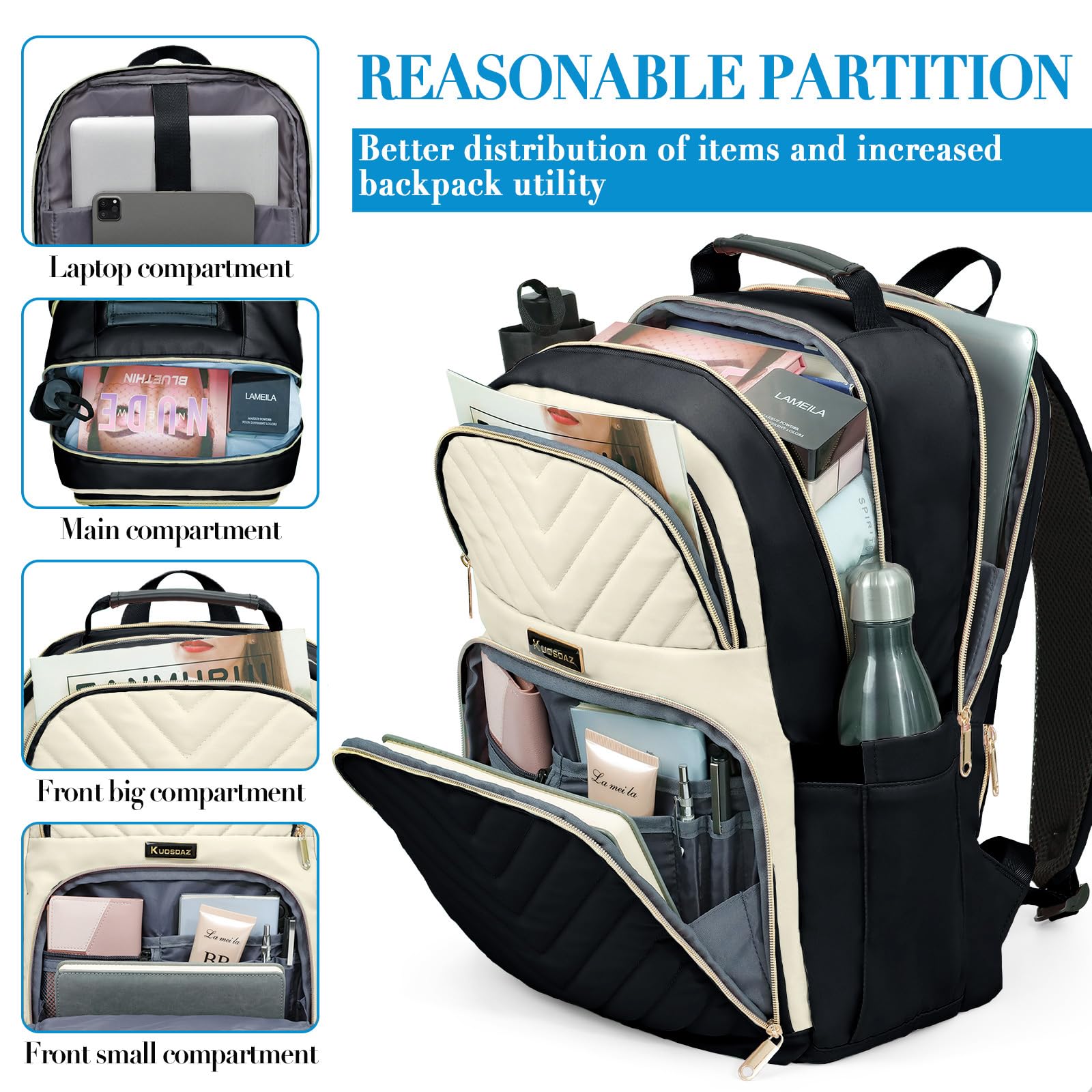 Zaino da donna, zaino per la scuola per ragazze adolescenti, zaino per computer portatile da 15,6 pollici, elegante e carino, per insegnanti, studenti, università, con porta di ricarica USB