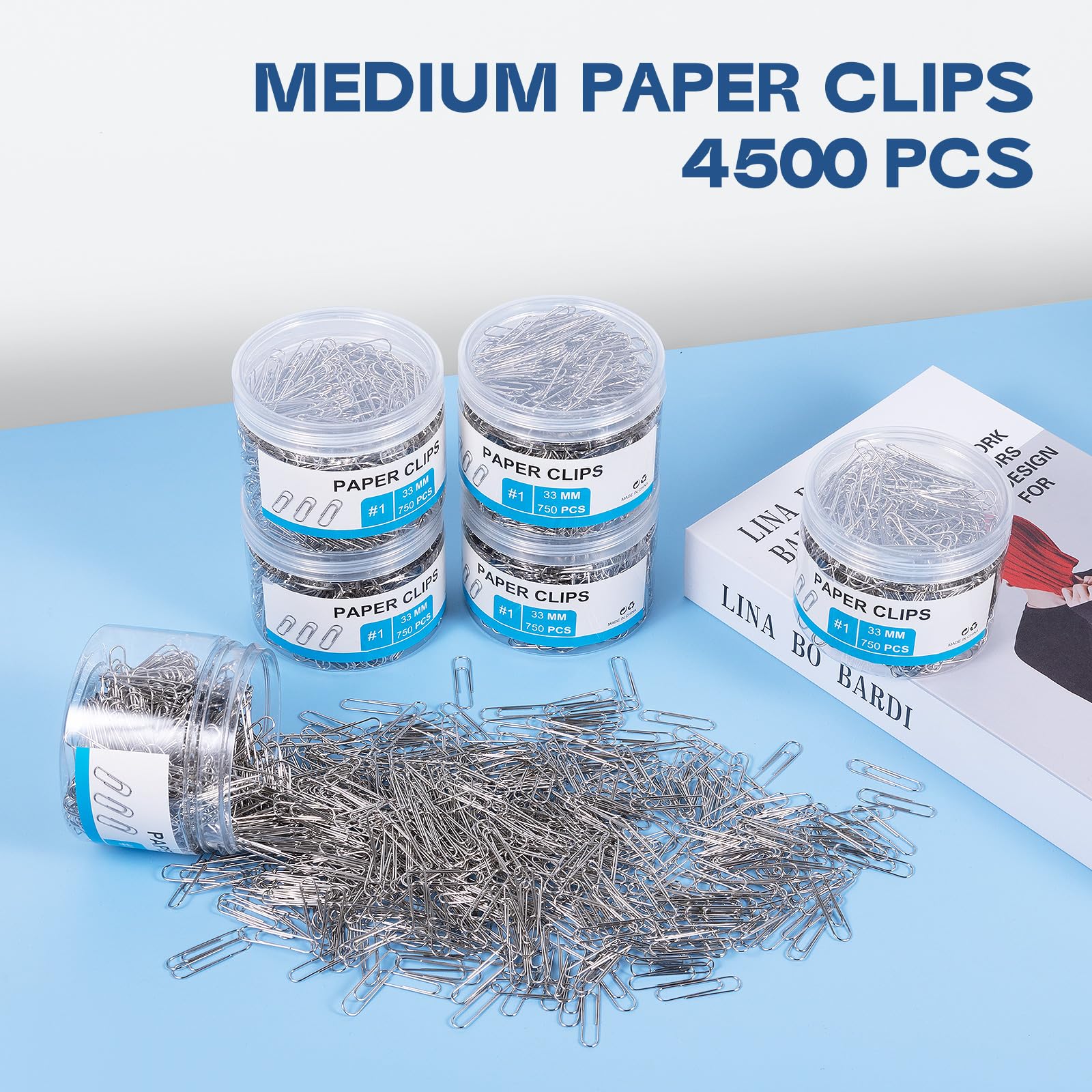 4500 graffette per carta, medie: 3,3 cm, graffette per ufficio, documenti, studenti, scuola, casa, graffette in metallo per carta, 750 pezzi x 6 scatole, argento