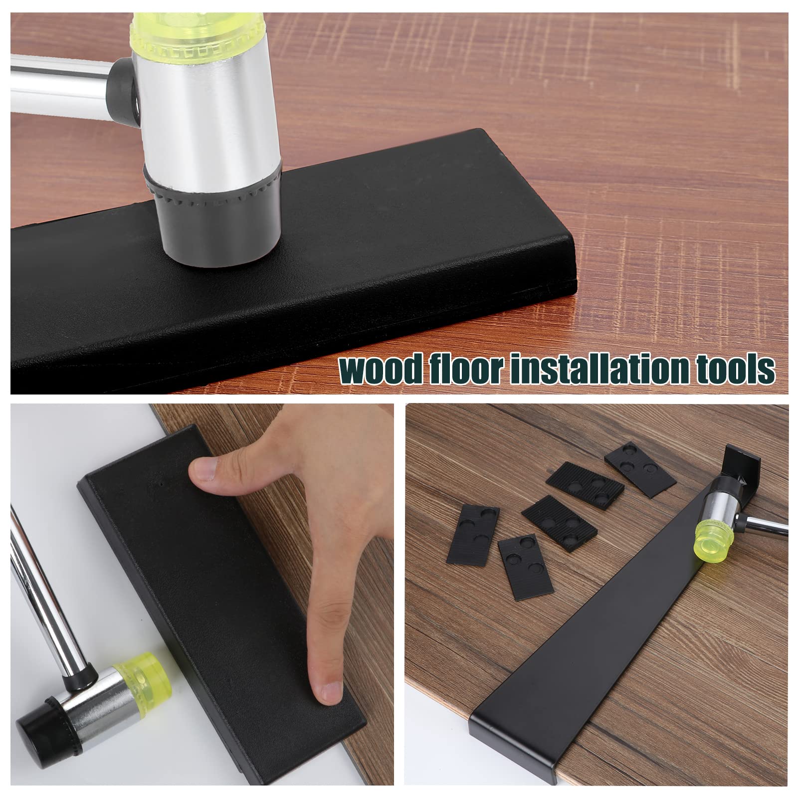 Set di posa in vinile con set di installazione per pavimenti in legno, con 40 distanziatori, martello a doppia testa, filettatura e barra di trazione