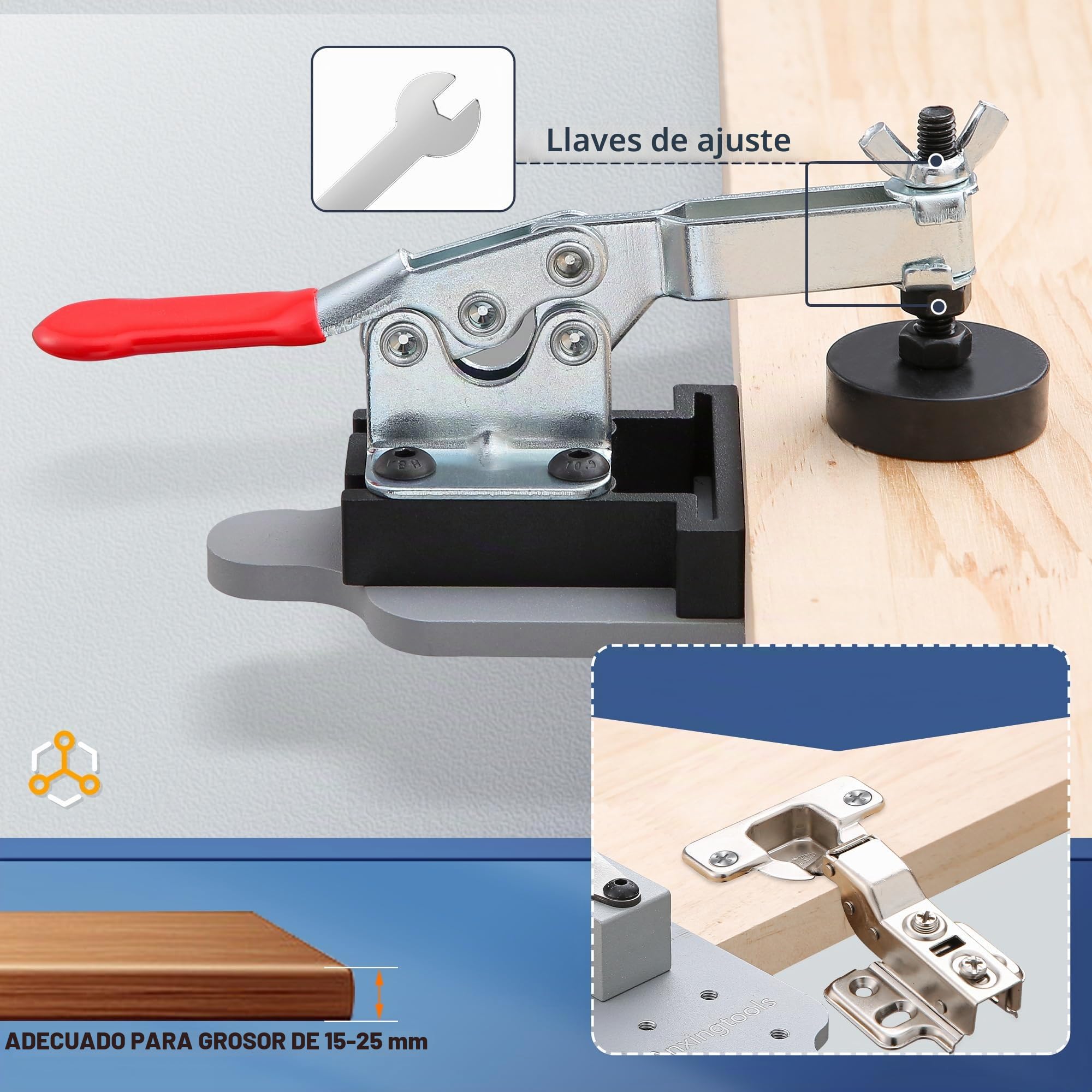 Plantilla de bisagra oculta de metal de 35 mm con abrazadera rápida, localizador de guía de agujeros de perforación de precisión, herramienta de carpintería duradera para instalación de bisagras de