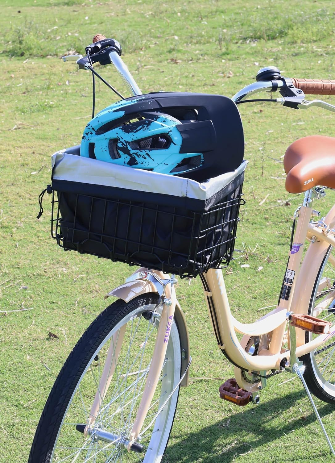 Zukka Fietsmand Voorkant Duurzaam Staal met Hout, Instelbare Hoogte, Opvouwbaar, Gemakkelijk te Installeren, 15 kg Capaciteit, Geschikt voor de Meeste Fietsen