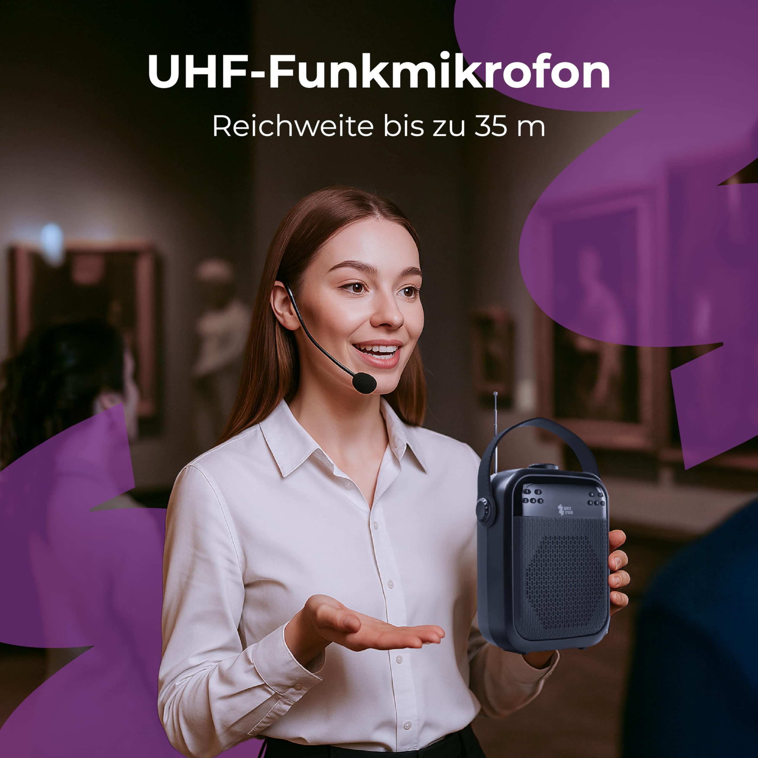 Spacetronik Sprachverstärker Tragbar mit Mikrofon 25W, Stimmverstärker mit Bluetooth 5.0 Lautsprecher, Aufnahmefunktion, TWS, FM-Radio, SD/USB/AUX, LCD-Display & 12h Akku
