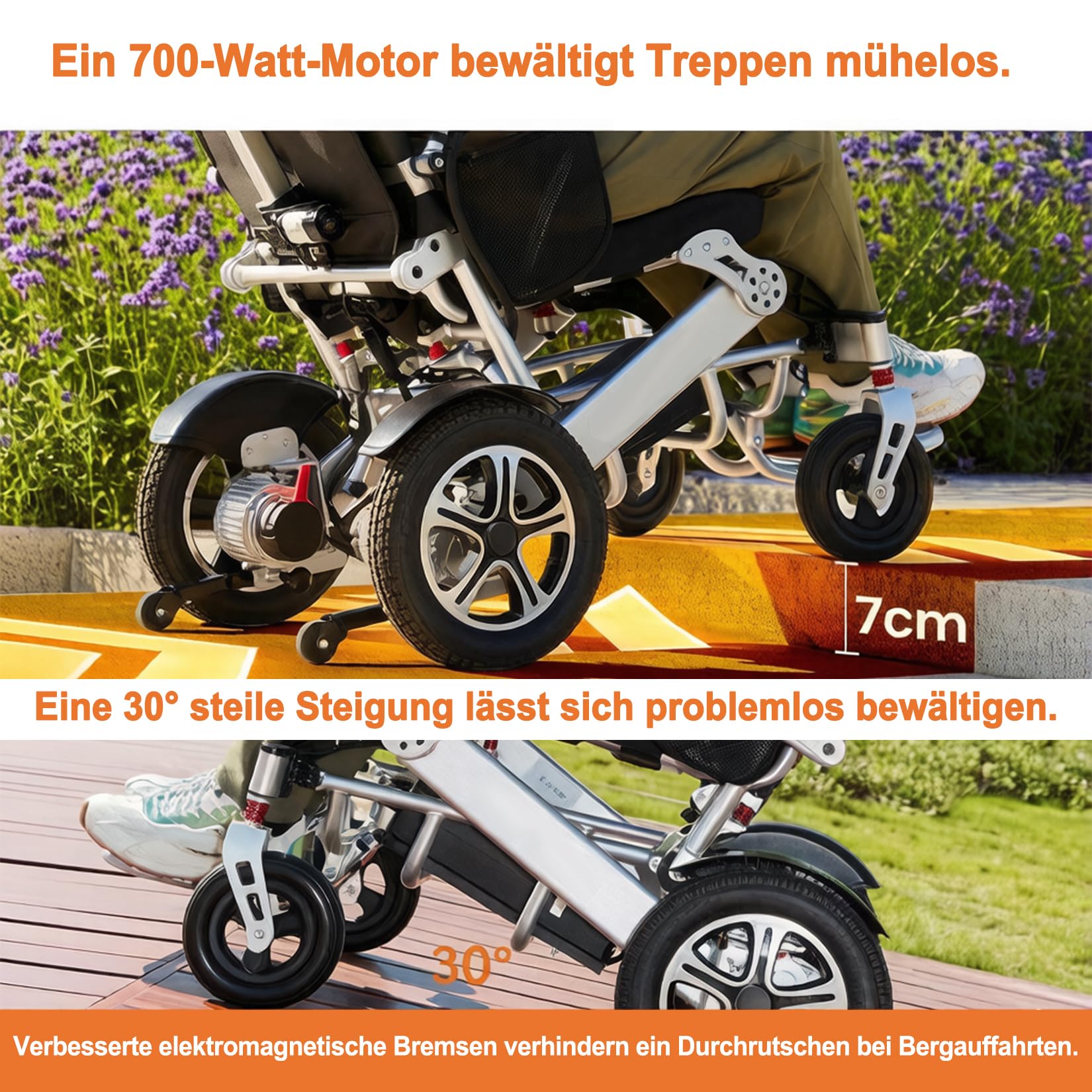 Elektrorollstuhl faltbar, 700W Motor – Reise-Rollstuhl mit manuell verstellbarer Rückenlehne, Fernbedienung, Reichweite 20/30/45/55 km, 26 kg, Sitzbreite 43 cm, bis 150 kg,30ah