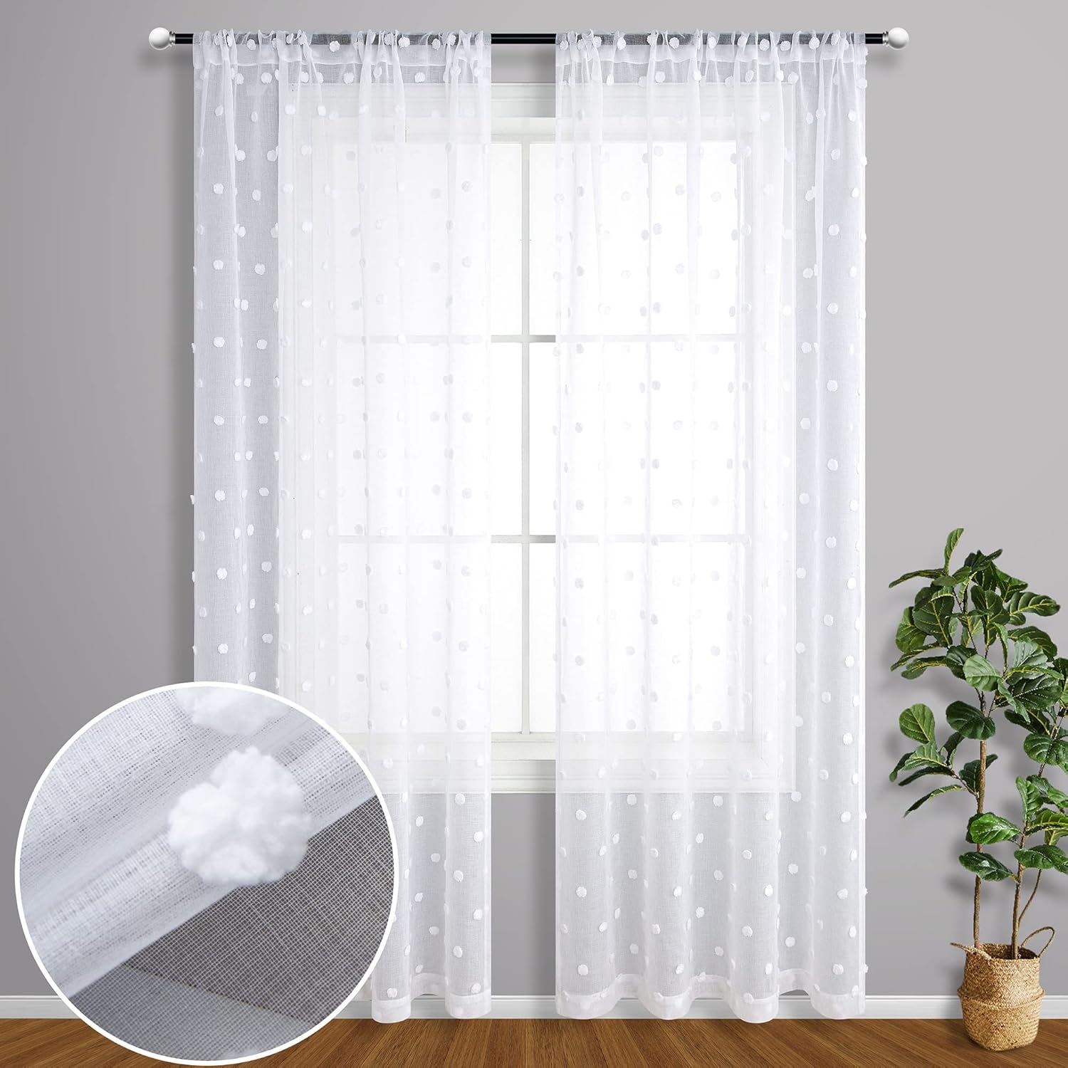 White Curtains 84 Inches Long for Bedroom 2 Panels Rod