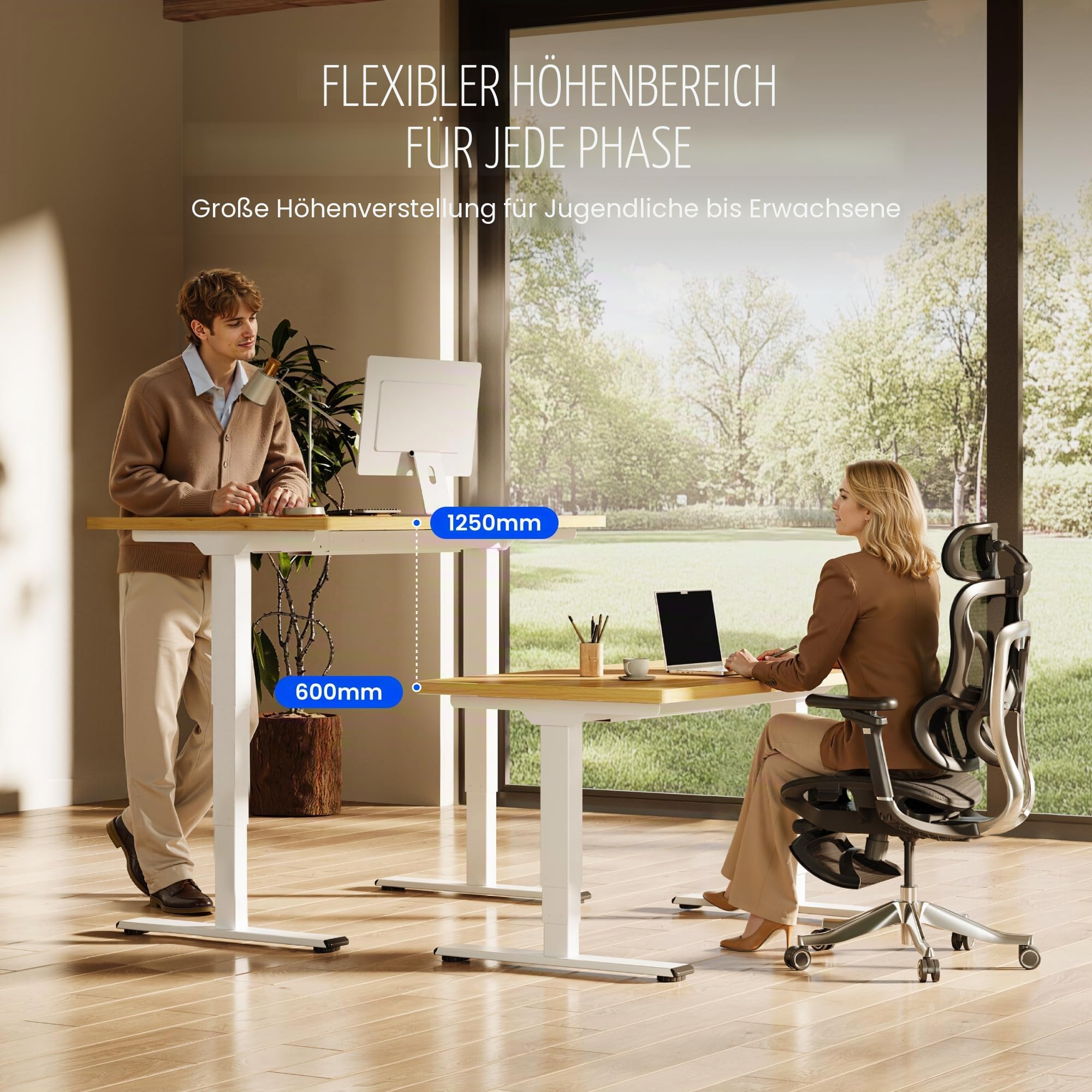 FLEXISPOT Höhenverstellbarer Schreibtisch elektrisch 140×80 cm mit Dualmotor & 3-stufigem Gestell – Ergonomischer Standing Desk für Büro & Home Office, 100 kg Tragkraft, leise <50 dB