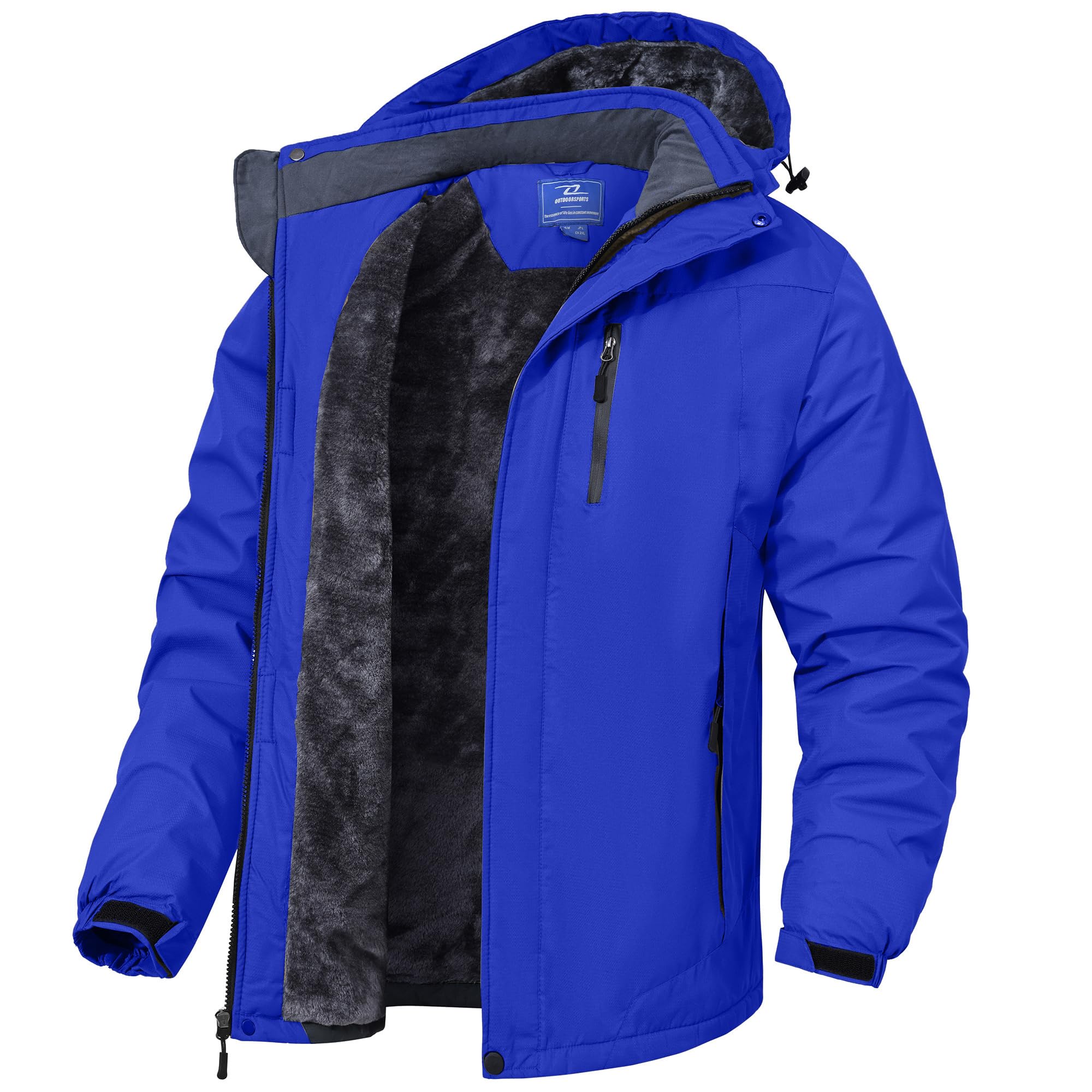 cioiniei Warm Thermal Jacket Winter Windbreaker Detachable Hood Fleece Parka Mountain Coat For Men's UK Royal Blue-2XL