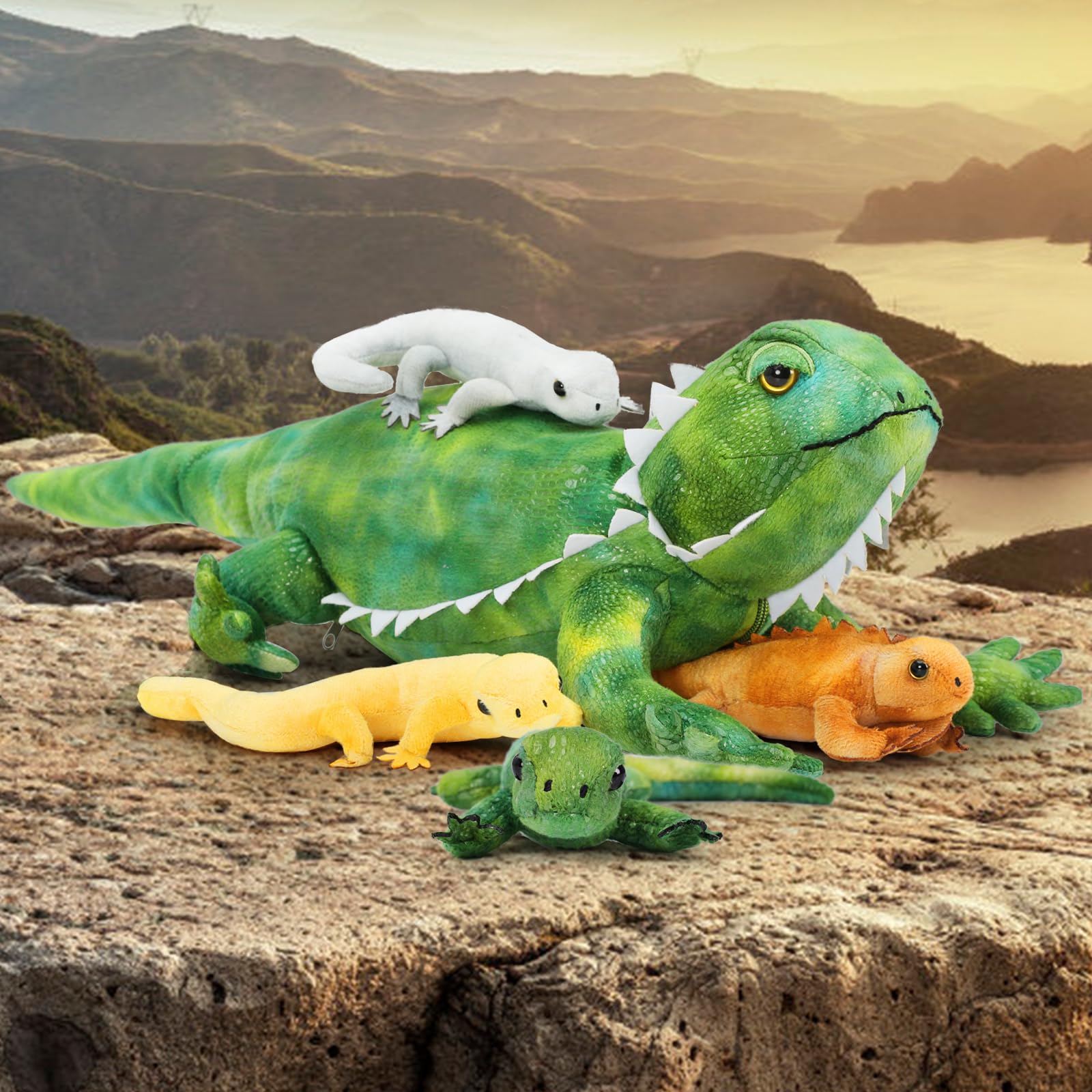 MorisMos Mamá Peluche Lagarto Verde con Bebe Suave Kawaii, 68cm Dragón Barbudo Juguete de Peluche Realista, Regalo Lagartos Morbido para Niños Niña Niños Navidad, Cumpleaños — view 7