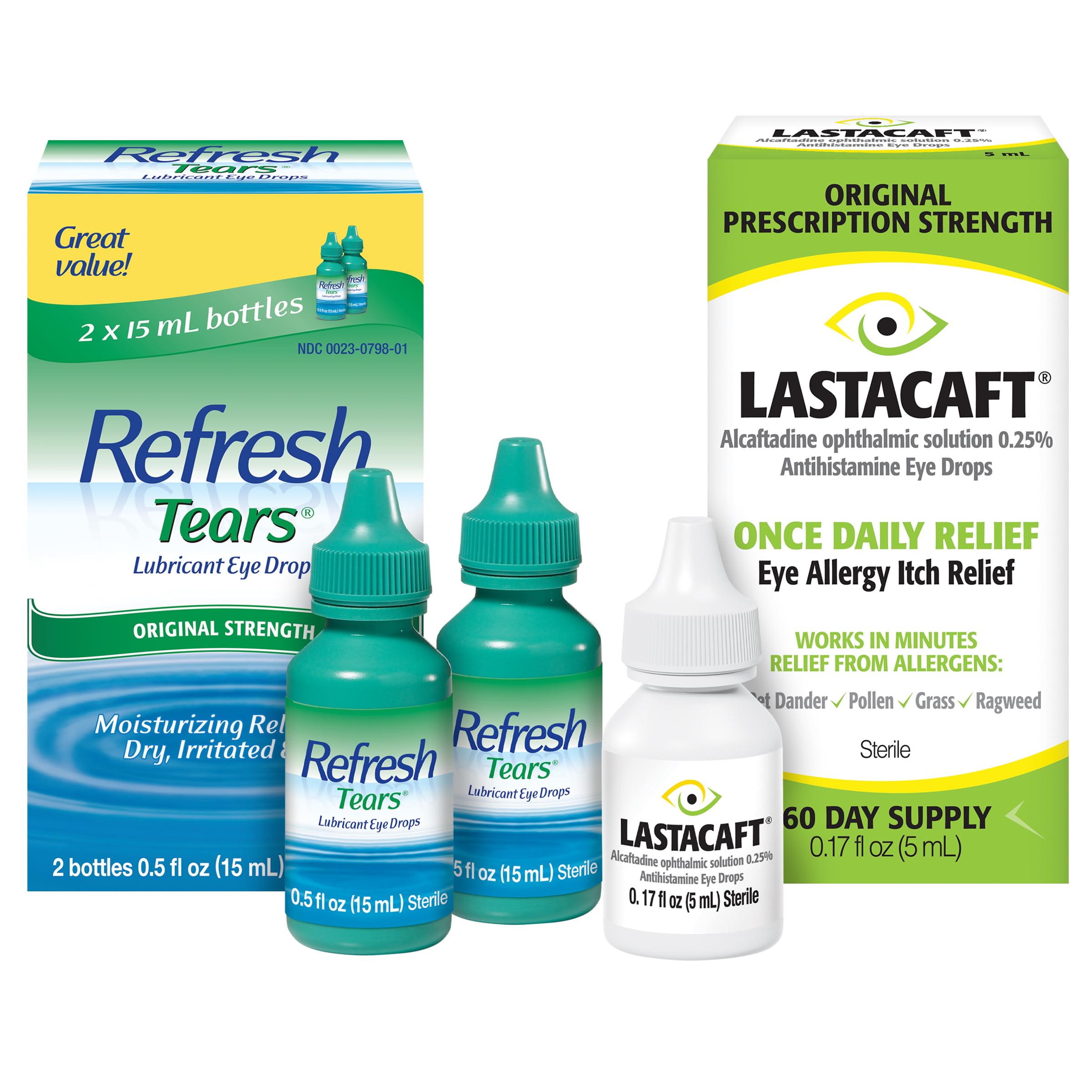 Bundle of Refresh Tears Lubricant Eye Drops 2 Count Pack of 1 Lastacaft Once Daily Eye Allergy Itch