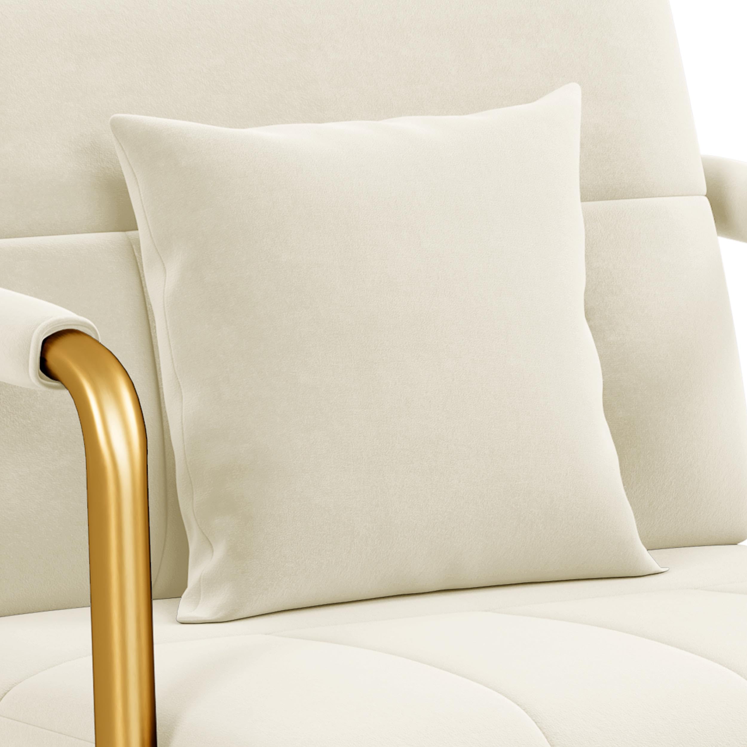 Abician Fauteuil de Salon en Velours Chaise d'appoint Relaxation avec Coussin Carré Fauteuil de Relax Cadre en Métal Doré pour Chambre à Coucher Salle d'attente Bureau Beige