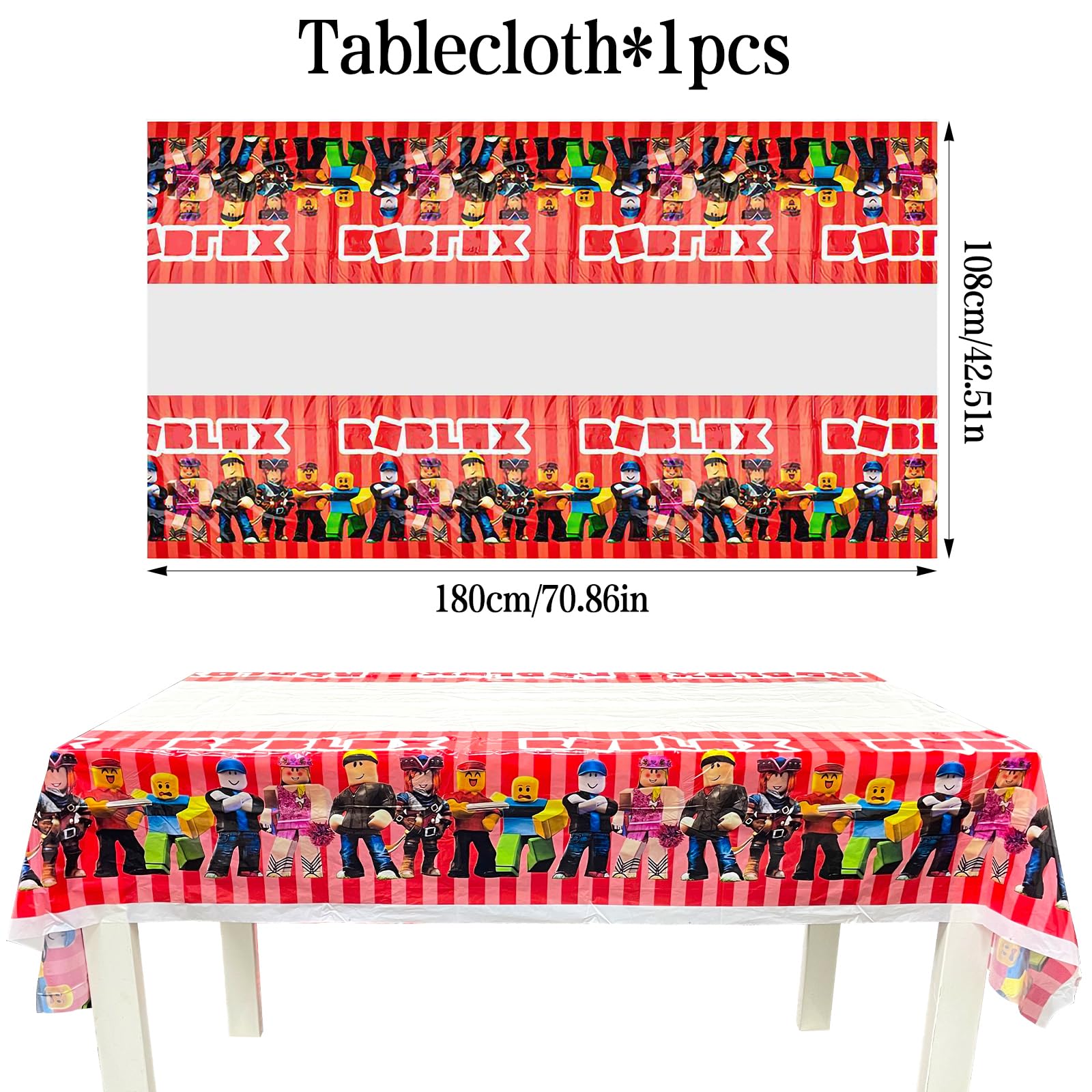 115pcs Roblox Birthday Decorations, Roblox Cake Topper, Driflo Gamer Party Decorations, Party Tableware Set, With Balloons, Tablecloth, Plates, Cups, Napkins, Stickers, for Birthday Gift - Image 4