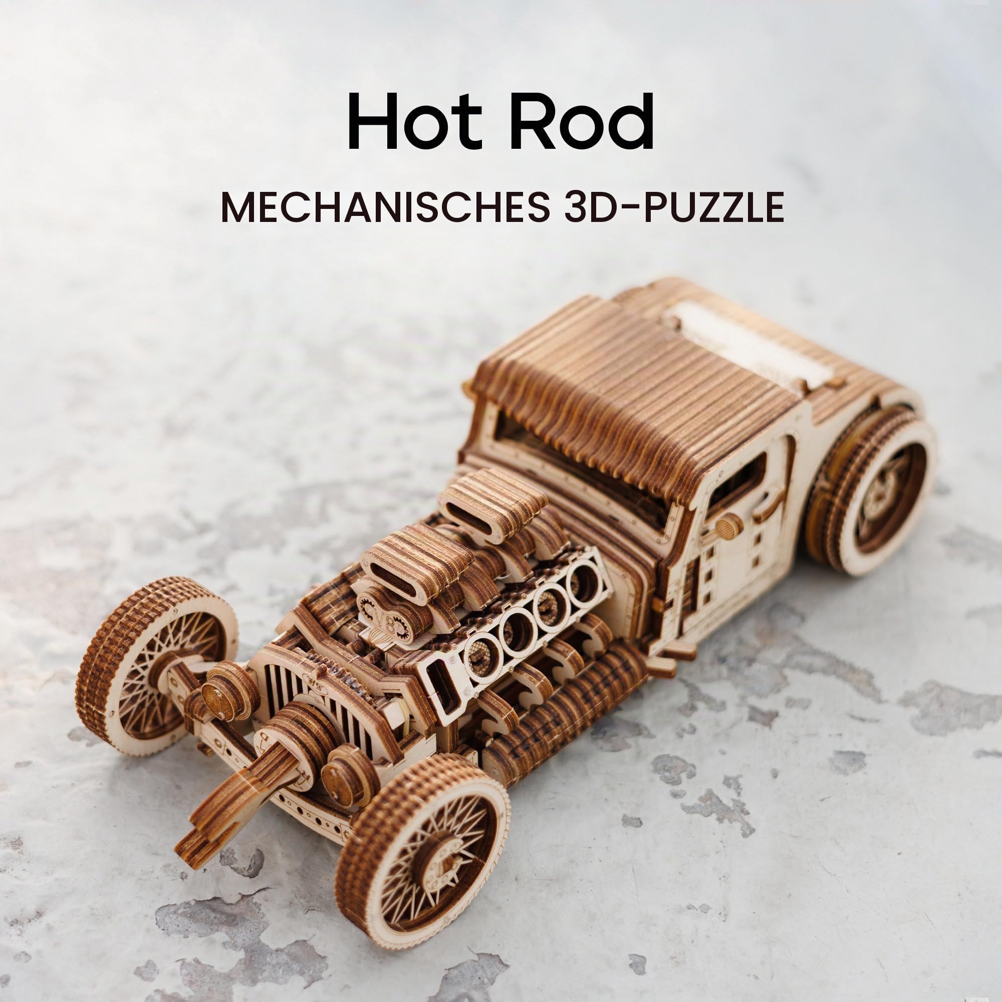 Wood Trick Frisiert Auto Holzmodellauto-Kit zum Bauen - Fahrten bis zu 9,7 m - Sehr detailliert und robust - Keine Batterien - 3D-Holzpuzzle - Mechanisch