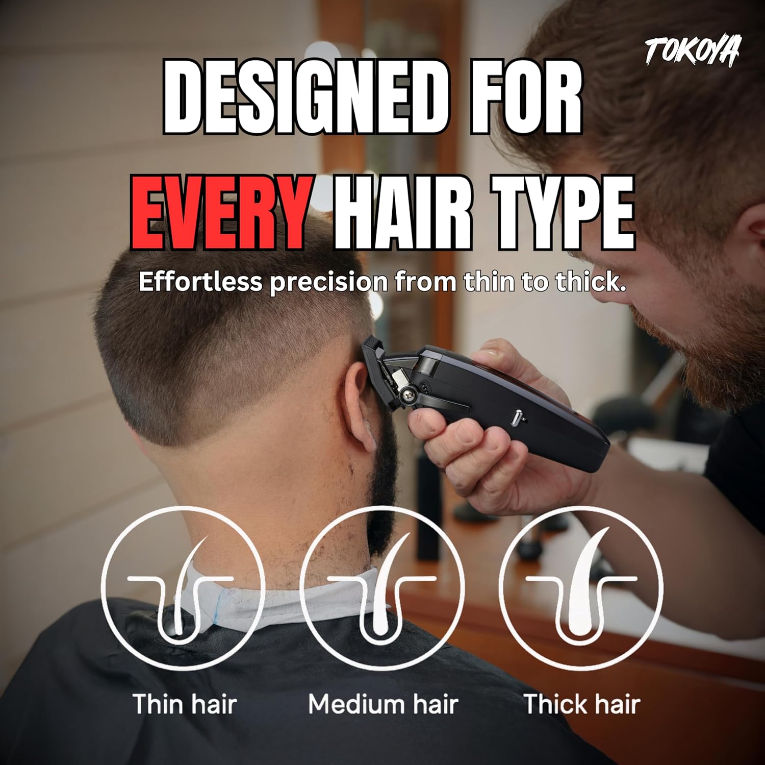 Shogun Professional Hair Clippers – Black Titanium DLC Blade, 7500 RPM Brushless Motor, Adjustable 5-Click Lever, LED Display, USB-C Charging, Cordless Barber Clippers with Guards & Dock