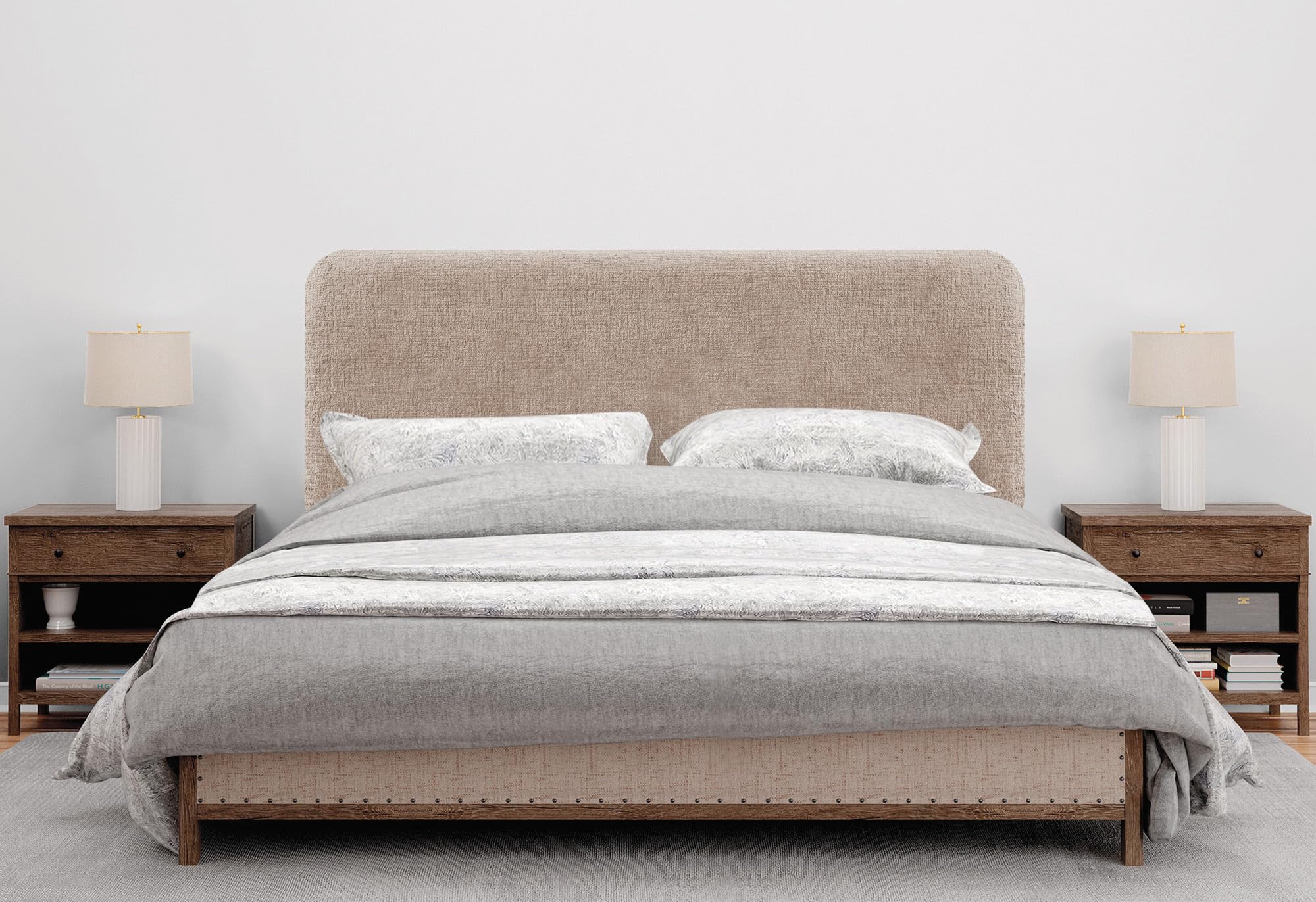 DHOME Cabecero Tapizado Liso Redondeado Lana Ecológica para Pared Acústicos Cabeceros Absorbentes Cabezal Cama Dormitorio (Marrón Claro, 135cm)
