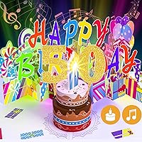 Vista 43 de Gumry Tarjeta emergente de cumpleaños musical del 19º año, tarjetas 3D de vela de luz colorida soplable con canción, sonido de aplausos y vítores