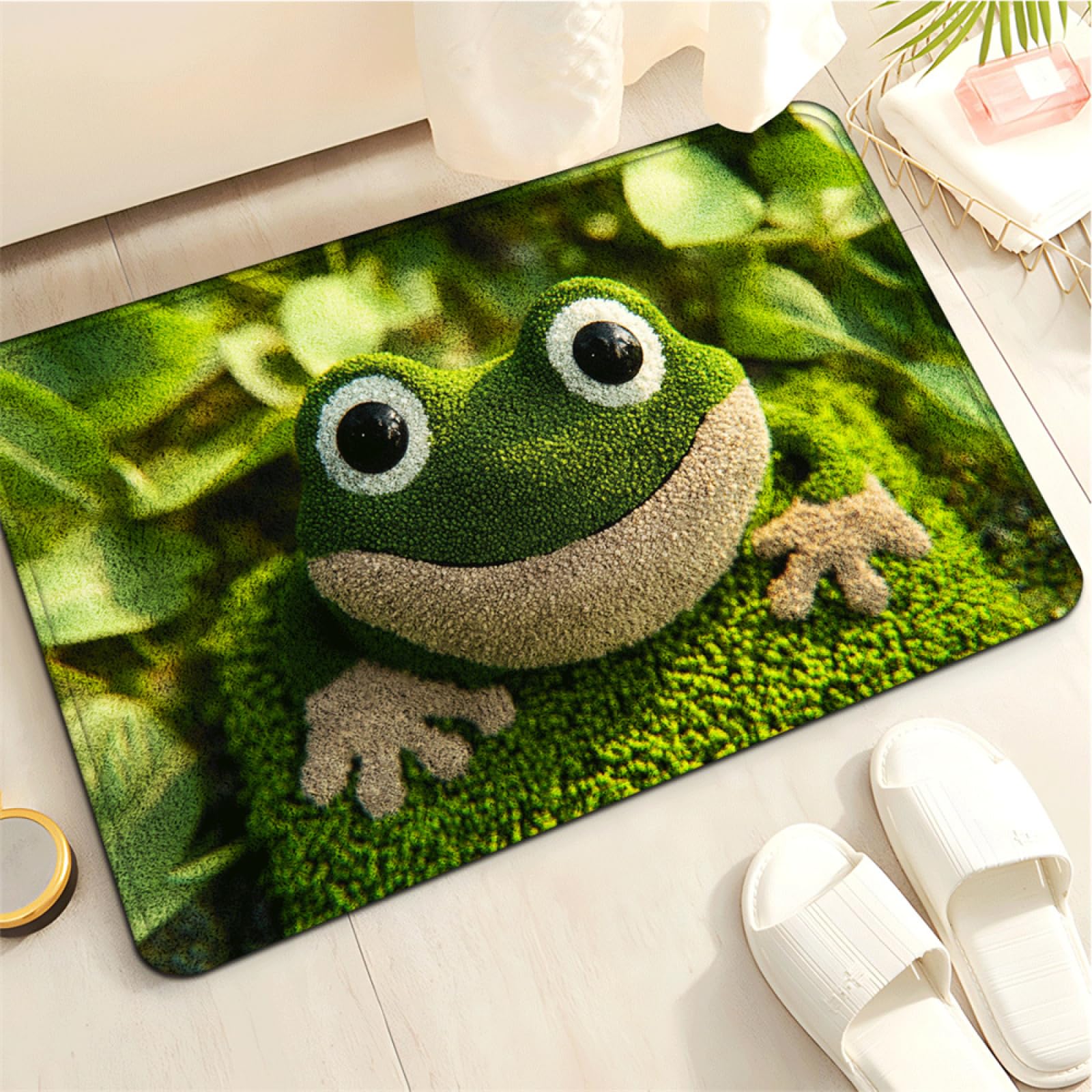 Badezimmerteppich Grüner Frosch Badematte rutschfest Flauschig,Badteppich Waschbar,Teppich Badezimmer, Weiche Mikrofaser Bad Teppich,Badezimmer Teppiche
