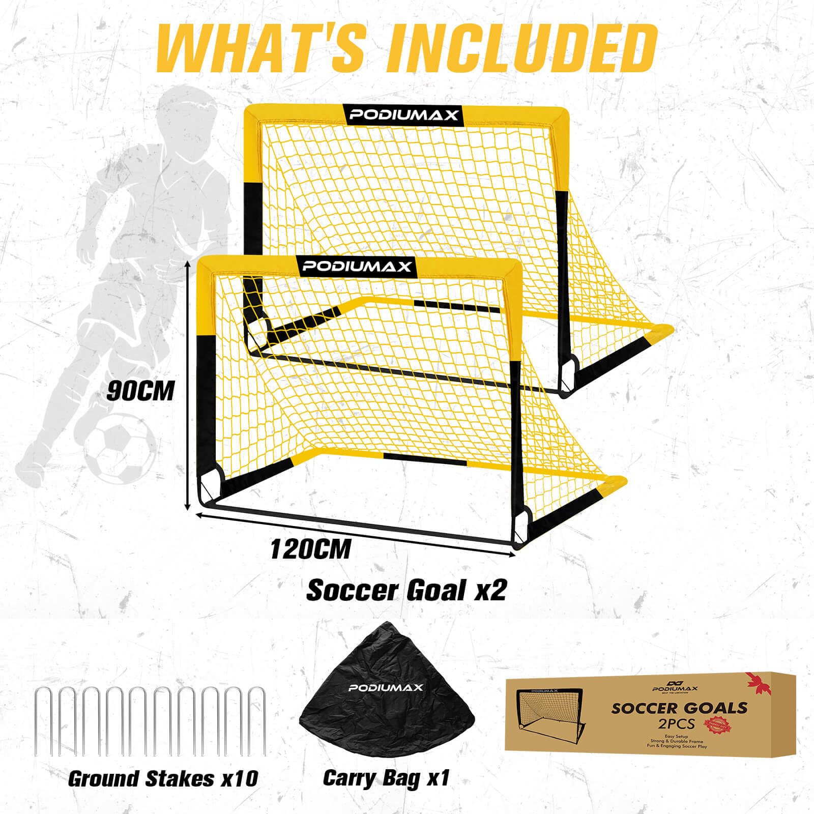 PodiuMax Set di 2 porte da calcio per bambini, grandi porte da calcio pop-up portatili, 130 x 90 x 90 x 90 cm, porta da calcio pieghevole, per giardino e bambini, set regalo per bambini