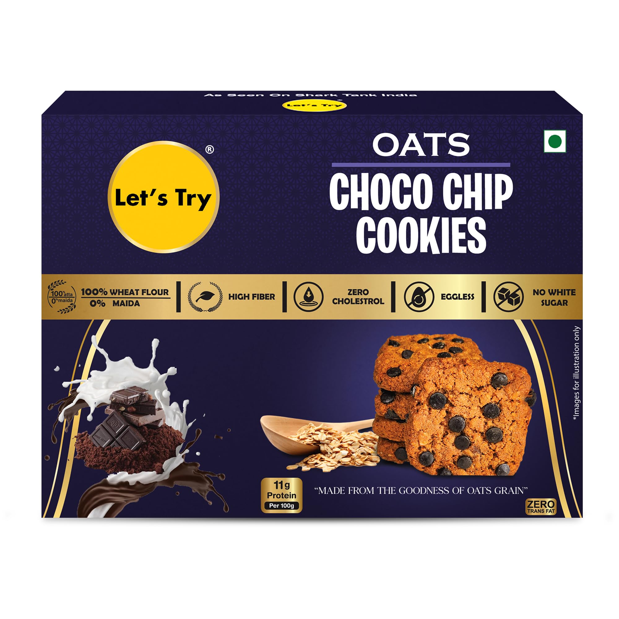 Let's Try Oats Choco Chip Cookies | No refined Flour (maida) | No White Sugar | High Dietary Fiber | No additives & Preservatives | Chocochips 200g-image-36