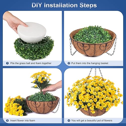 Miniatura 6 de Flores artificiales de otoño para madres falsas en cesta colgante para patio, jardín, porche, terraza, decoración de verano y otoño, arreglo de