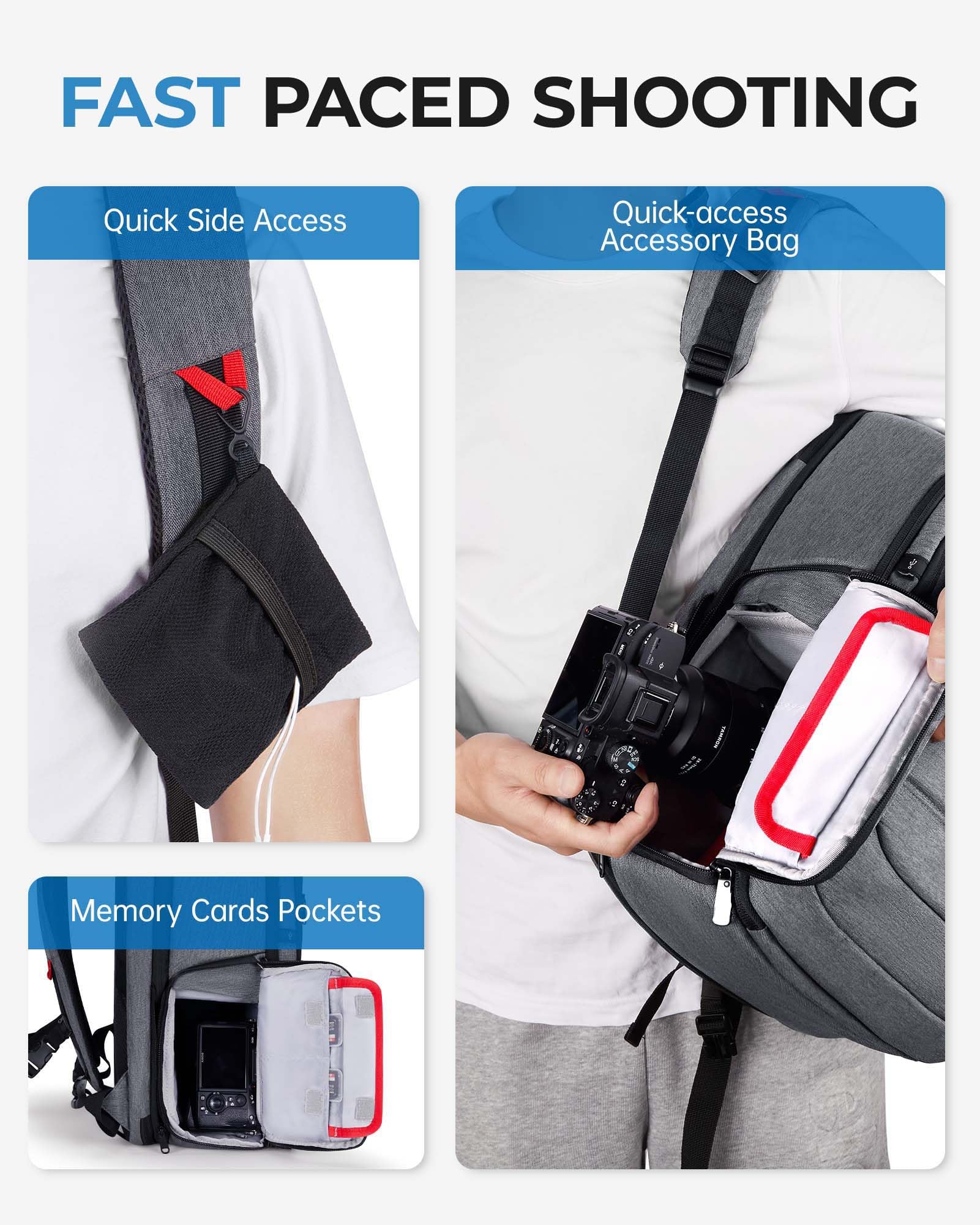 bagsmart Mochila de cámara ampliable DSLR SLR para fotógrafos, mochila de viaje para fotografía impermeable con compartimento para portátil de 15,6 pulgadas y soporte para trípode