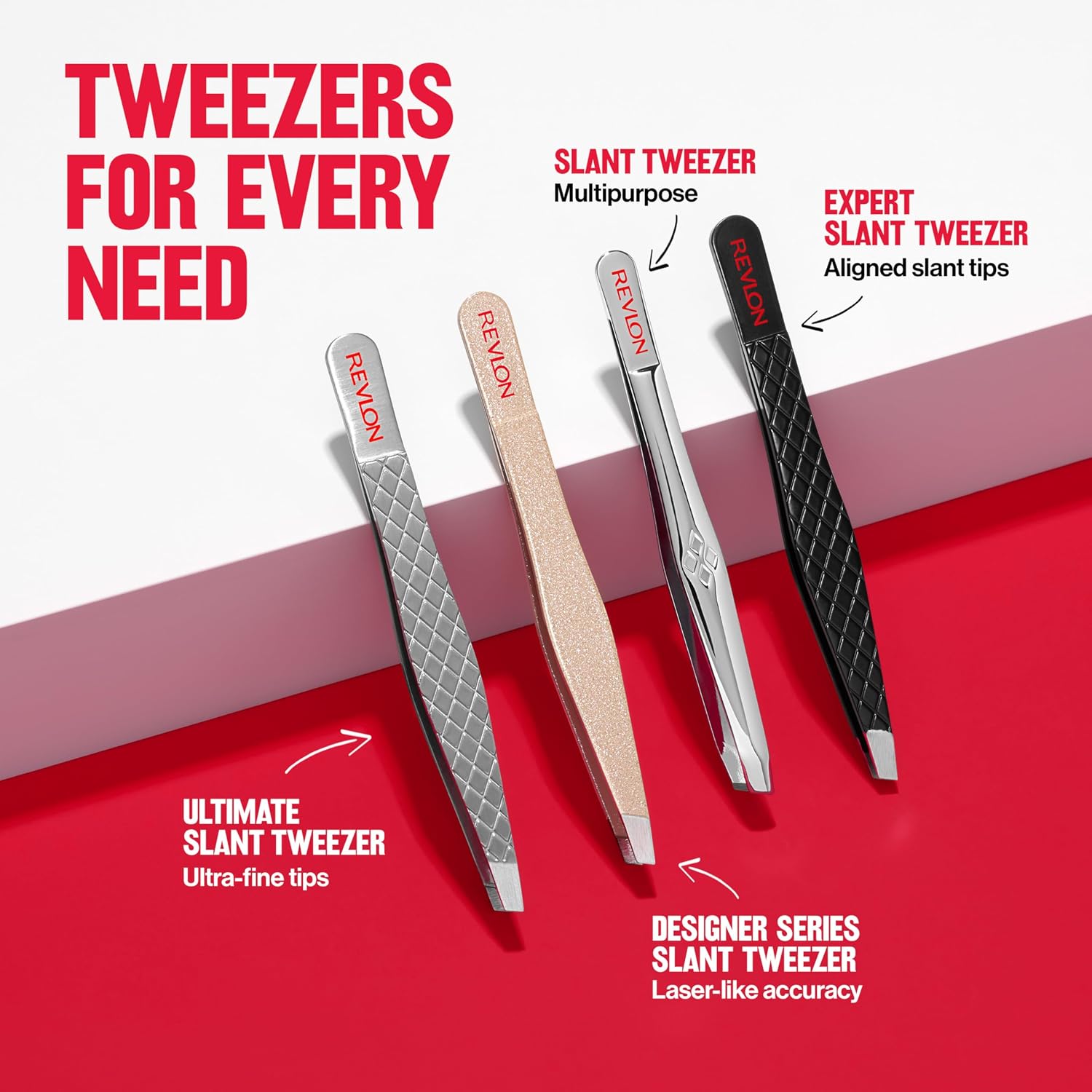 Revlon Designer Series Slant Tweezer, High Precision, Made With Long Lasting Stainless Steel, 1 Count