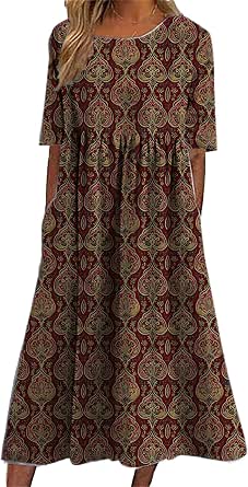 GGUHHU Women's Floral Print Layered Maxi Dress - Short Sleeve, Pleated, Cotton/Linen Blend, Green, Medium - View #4