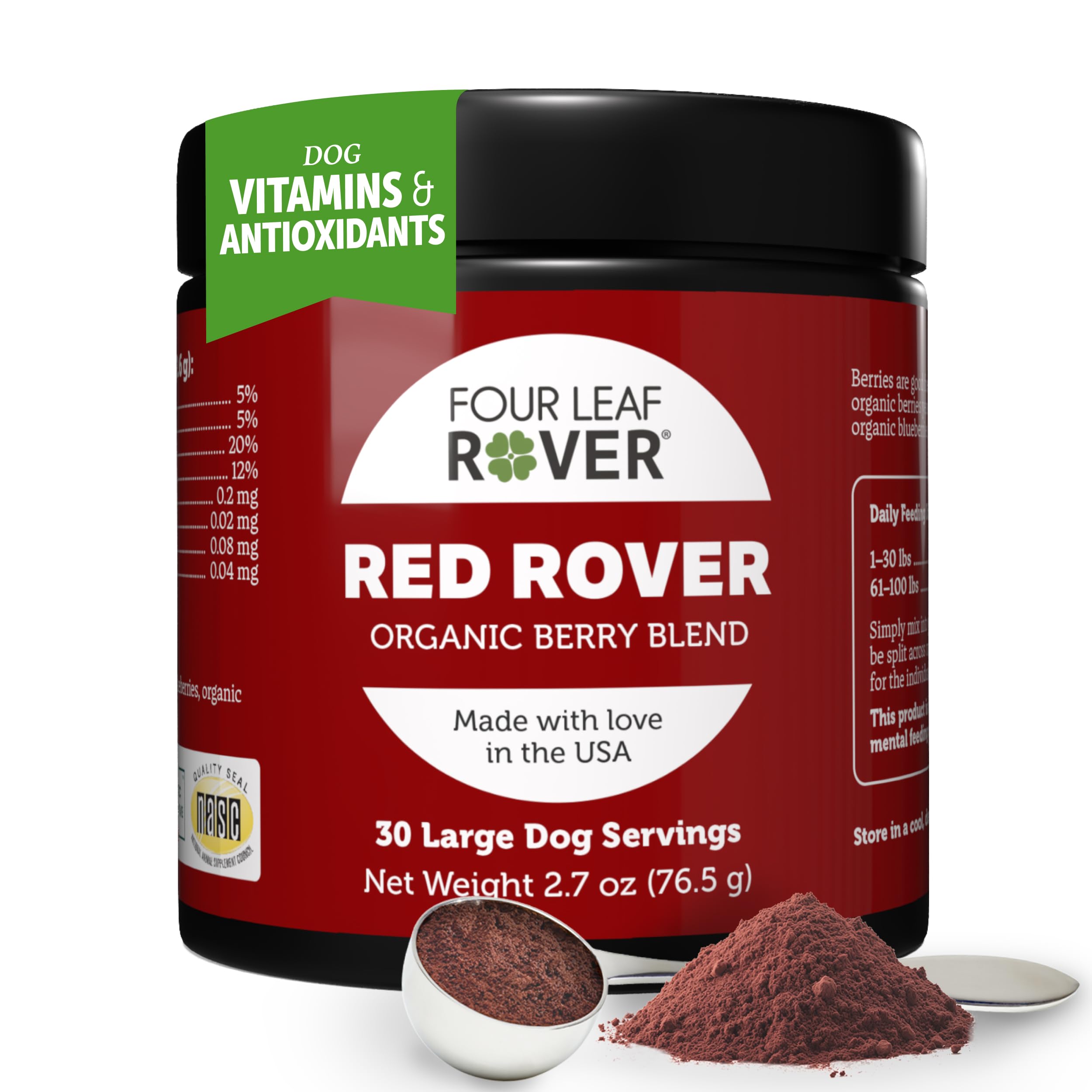 Red Rover - Dog Urinary Tract Supplement - with Vitamins from Organic Berries and Apple - Good Source of Polyphenols and Antioxidants - 30 Large Dog Servings